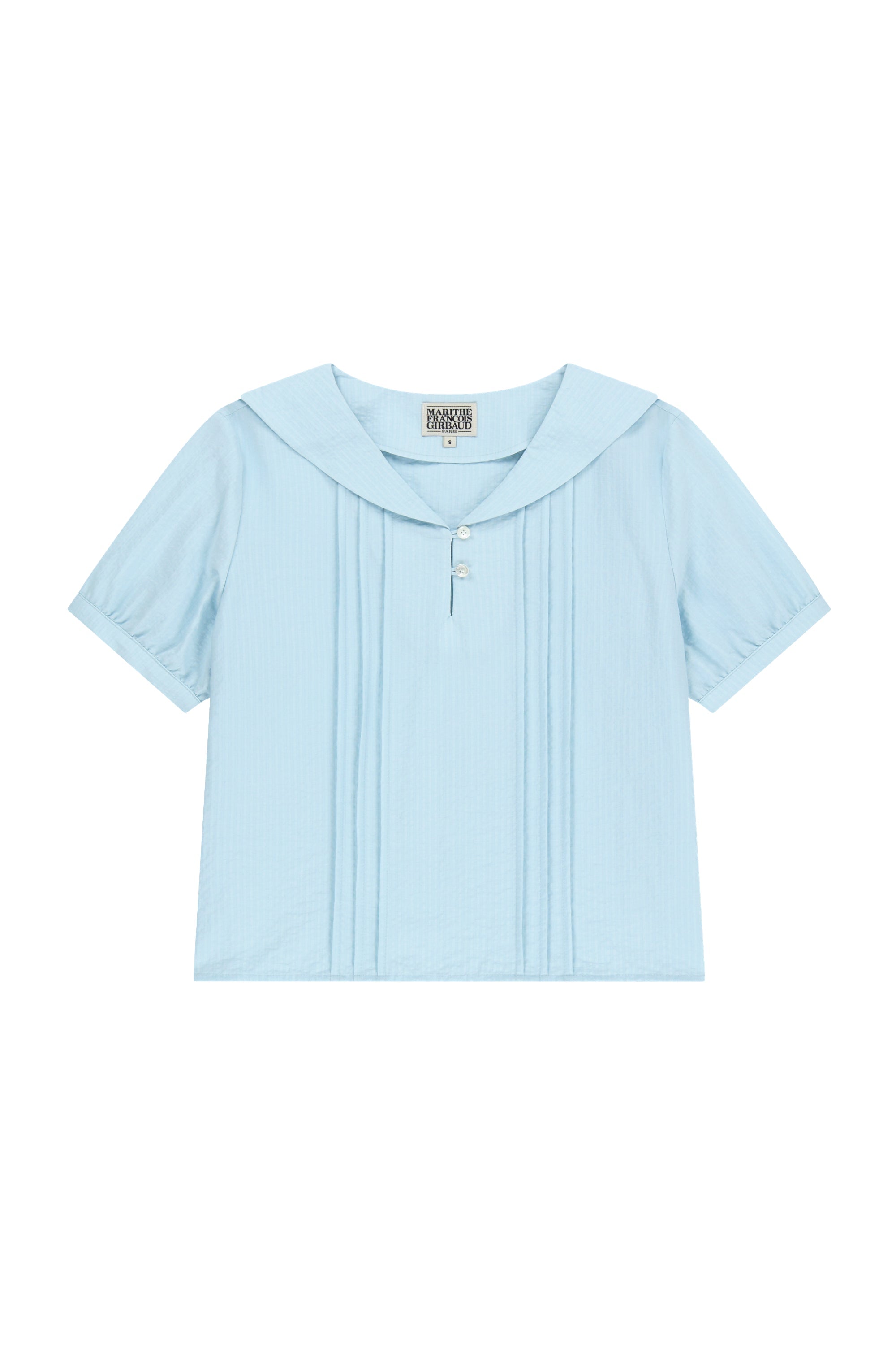 W Pin Tuck Sailor Half Sleeve Shirt Sky Blue