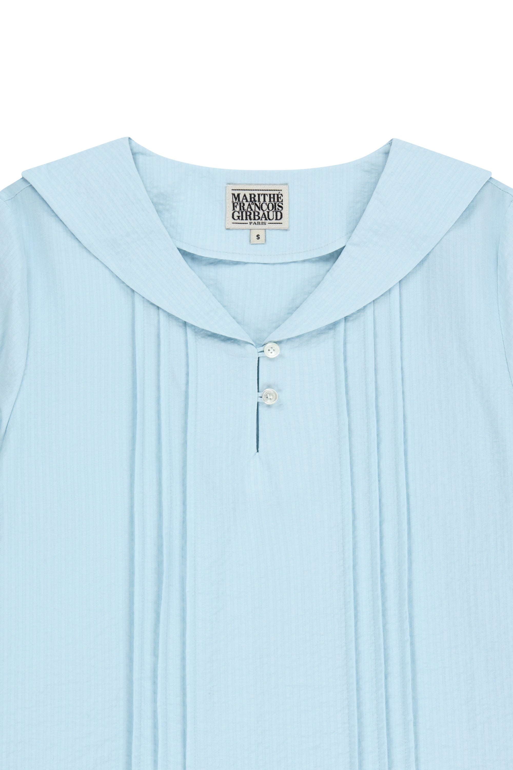 W Pin Tuck Sailor Half Sleeve Shirt Sky Blue