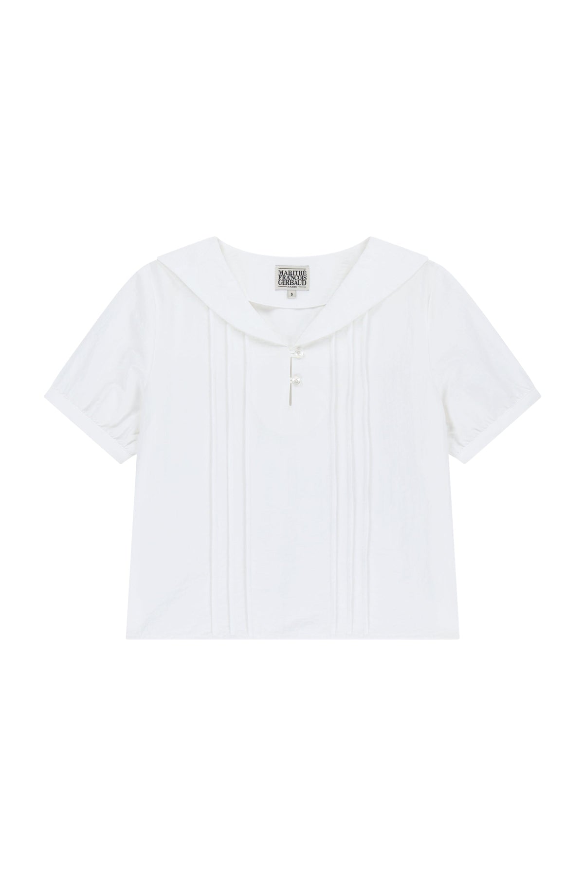 W Pin Tuck Sailor Half Sleeve Shirt White