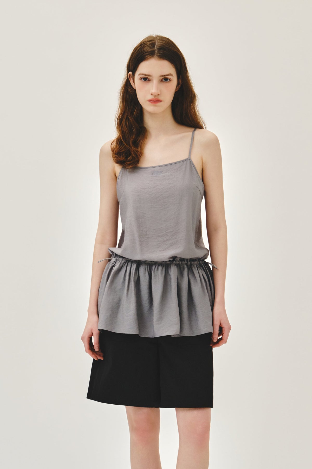 W Shirring Sleeveless Dress Gray