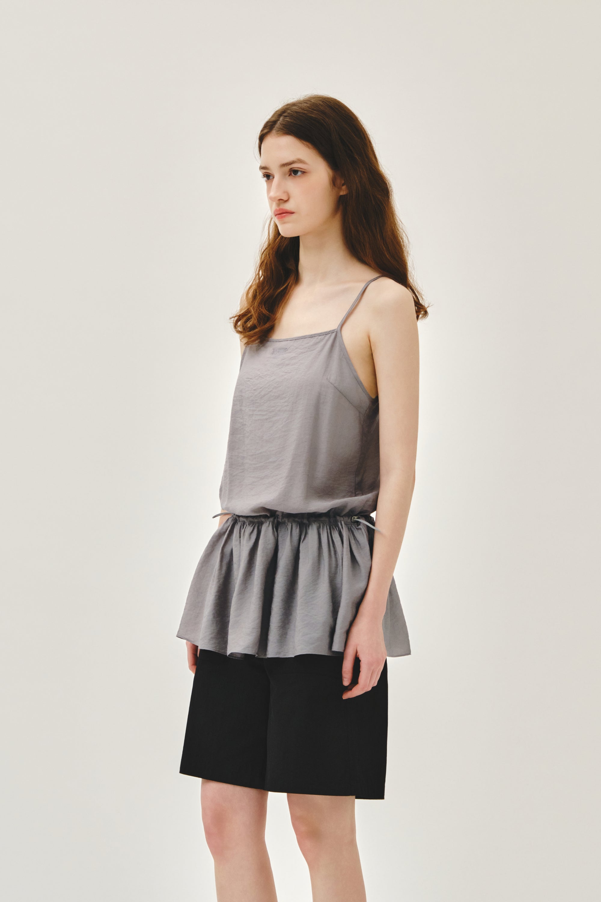 W Shirring Sleeveless Dress Gray