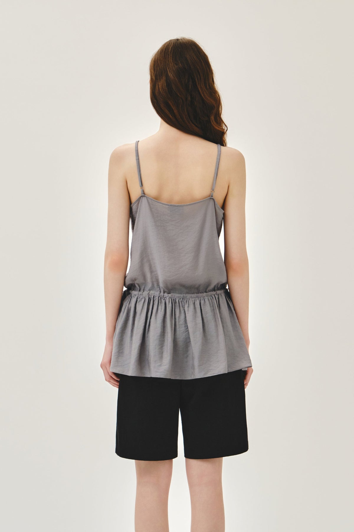 W Shirring Sleeveless Dress Gray