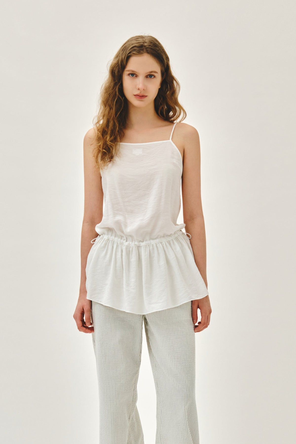 W Shirring Sleeveless Dress White
