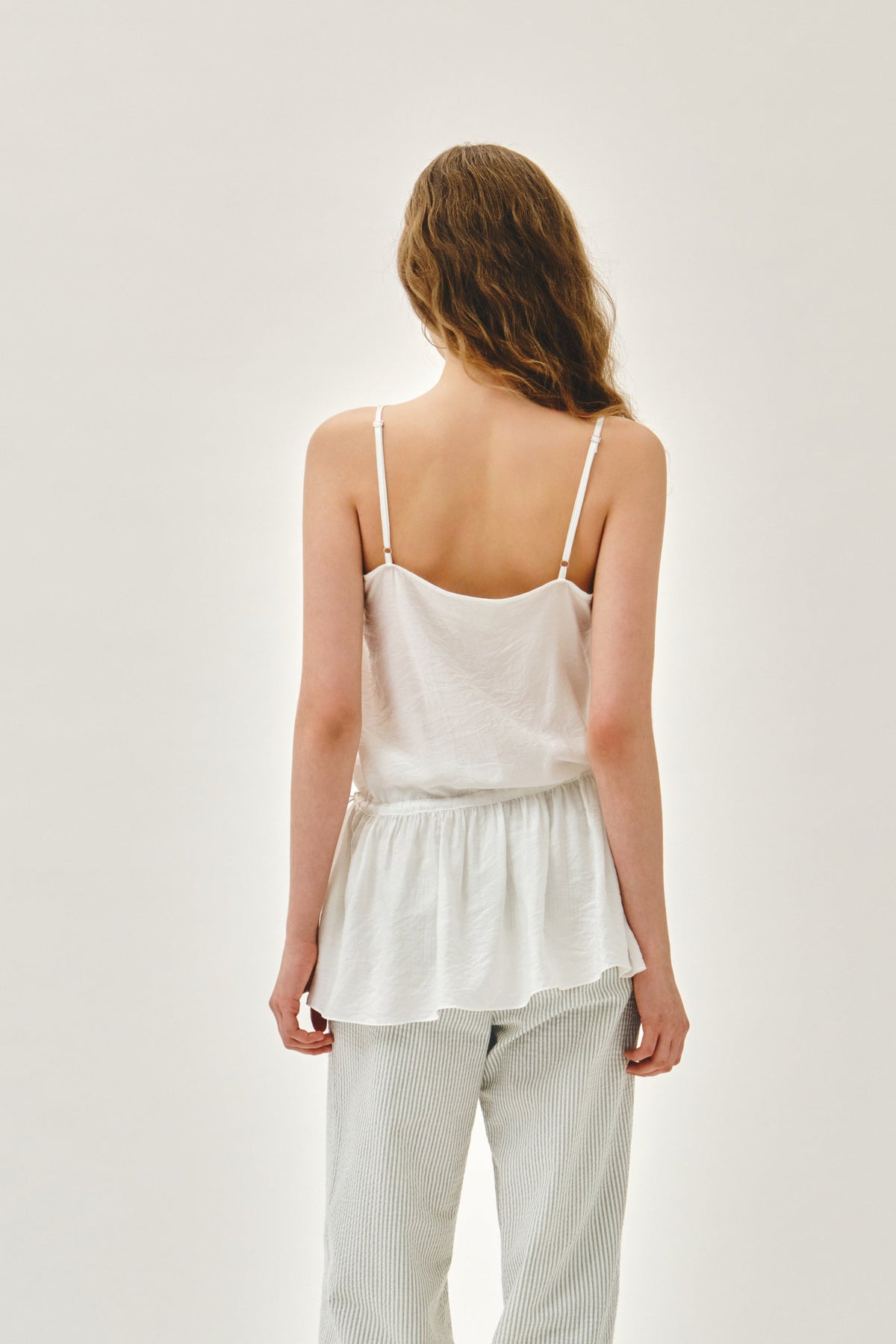 W Shirring Sleeveless Dress White