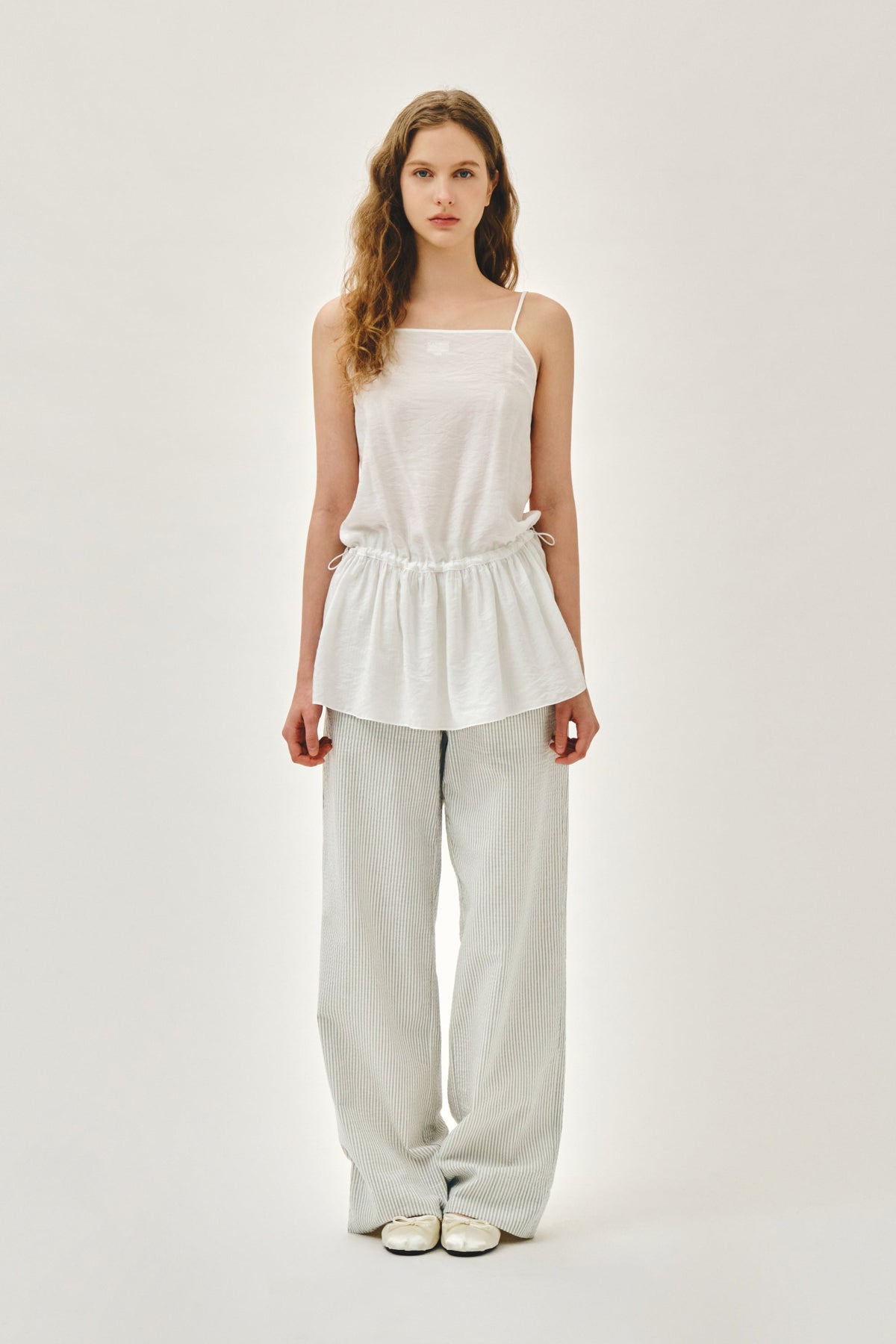 W Shirring Sleeveless Dress White