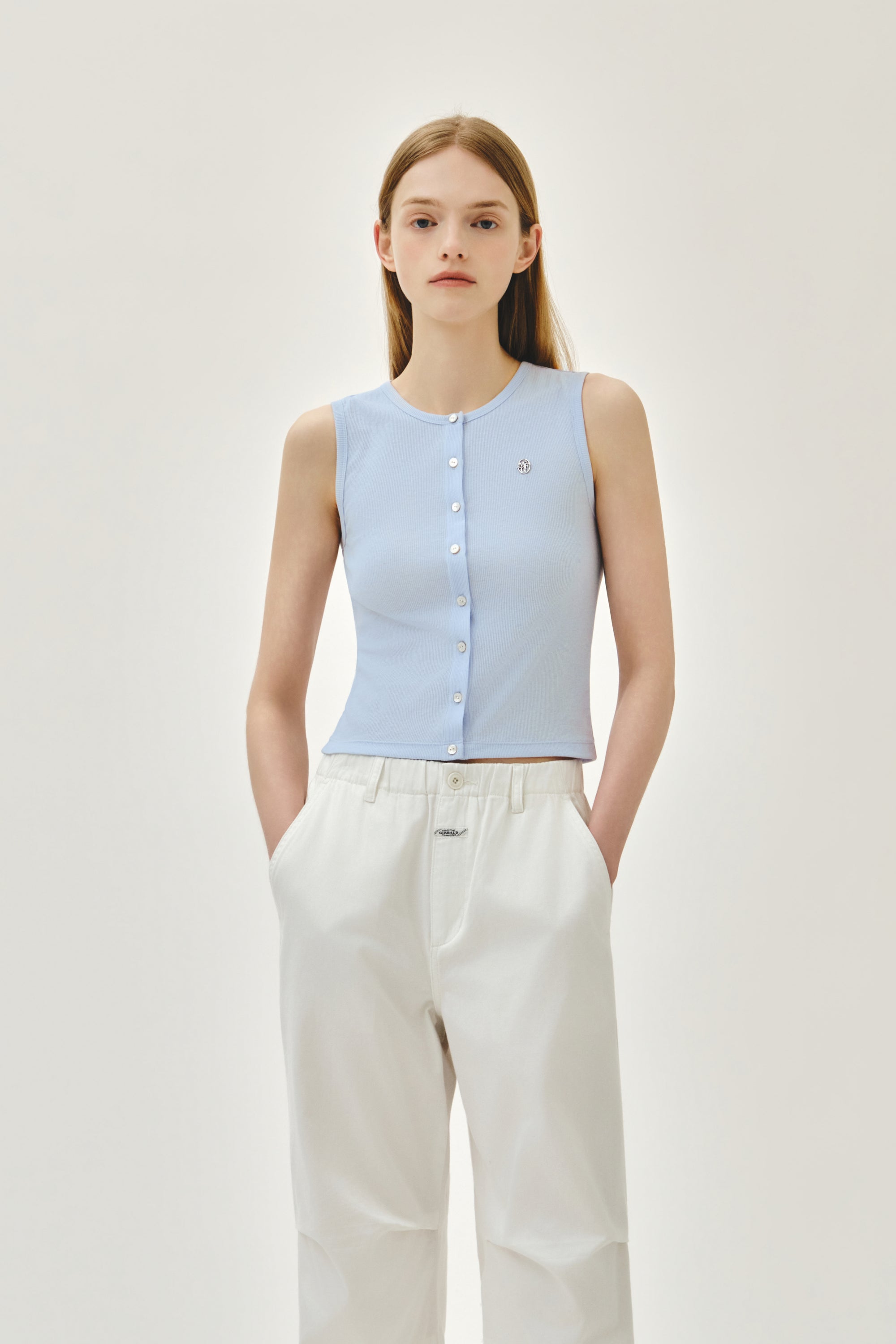 W Button Up Sleeveless Light Blue
