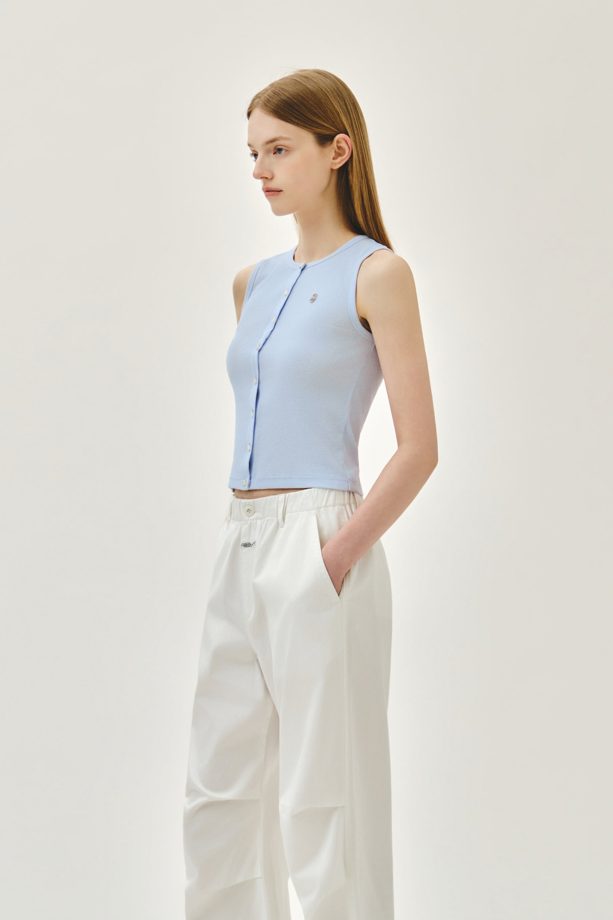 W Button Up Sleeveless Light Blue