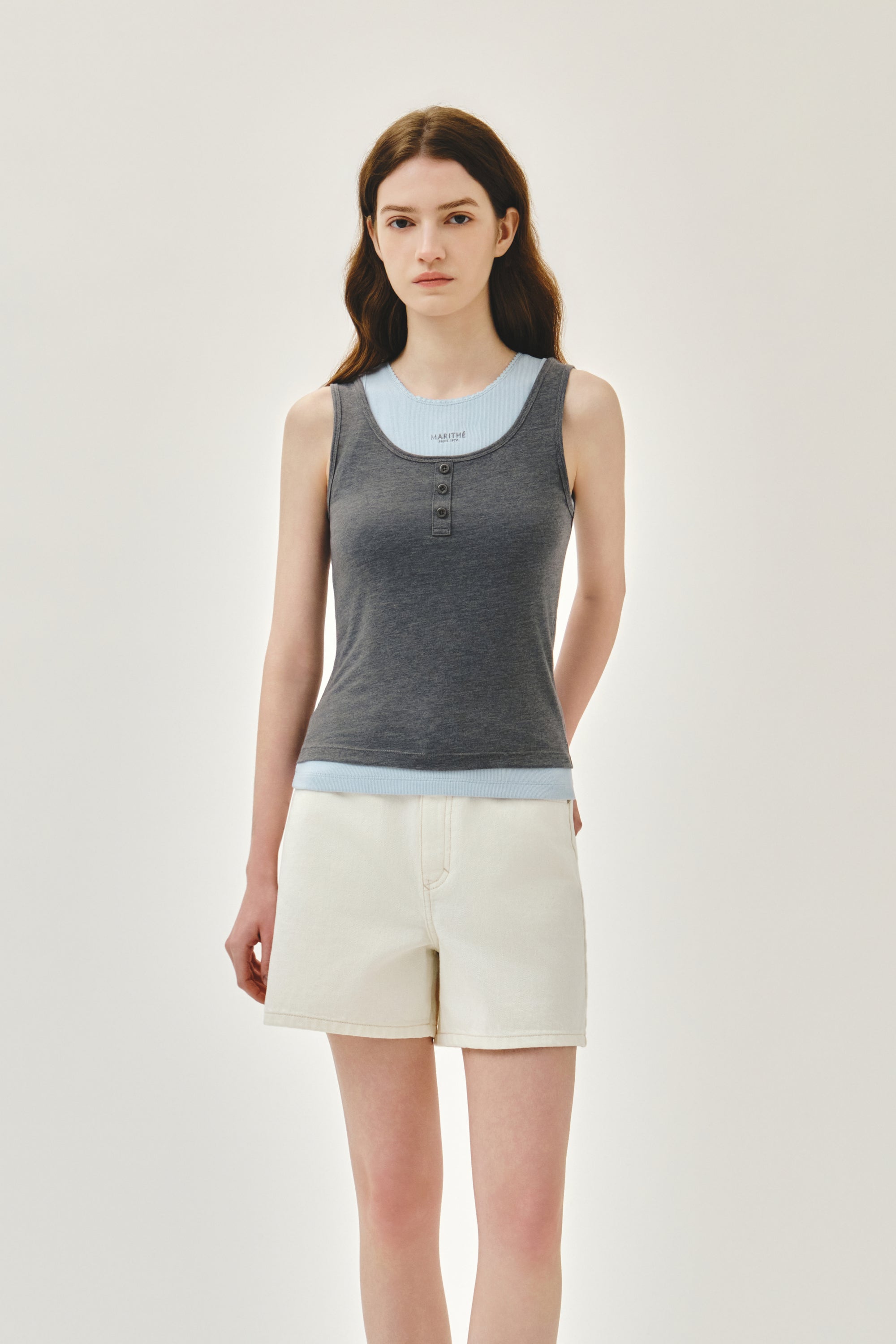 W Layered Sleeveless Heather Charcoal