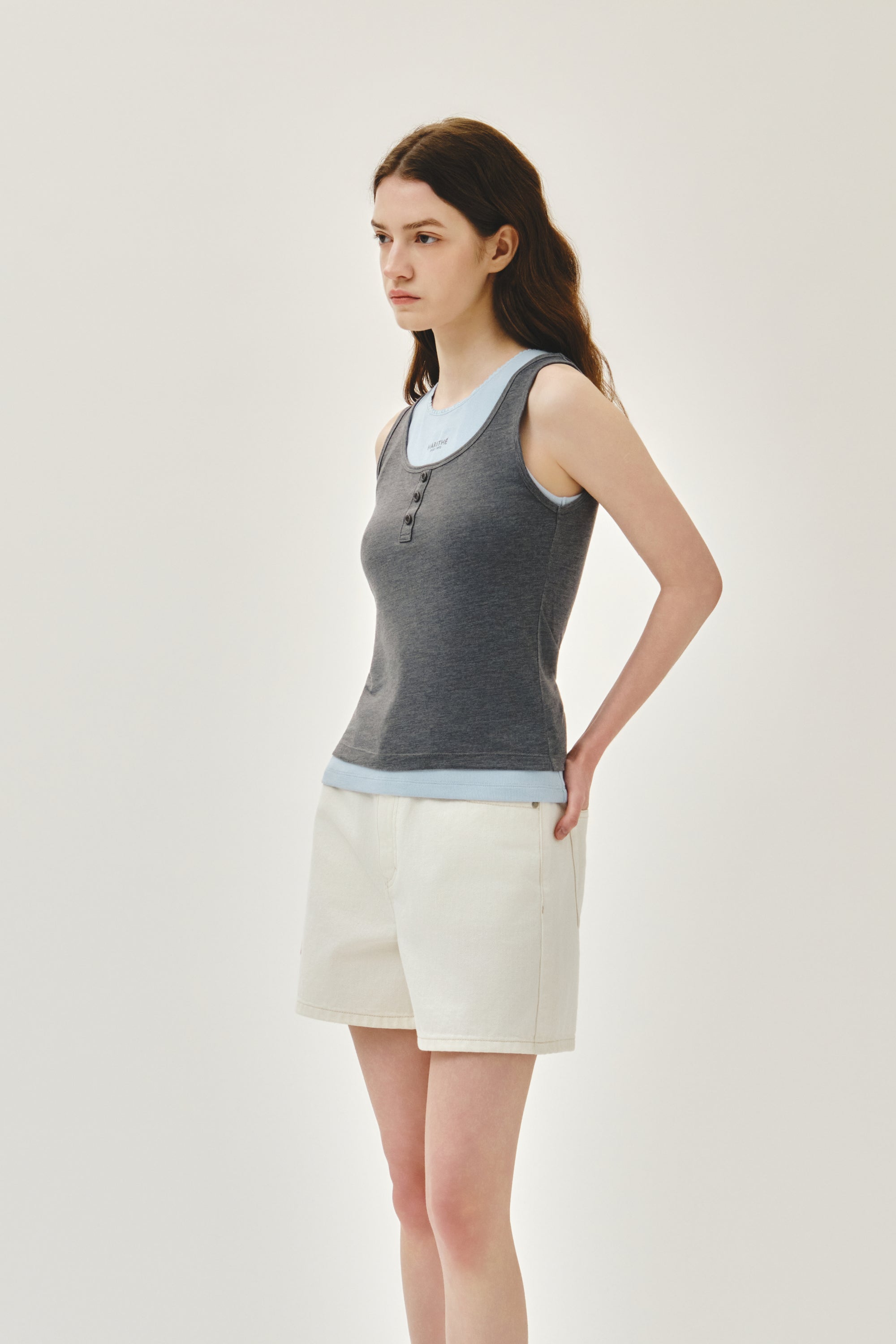 W Layered Sleeveless Heather Charcoal