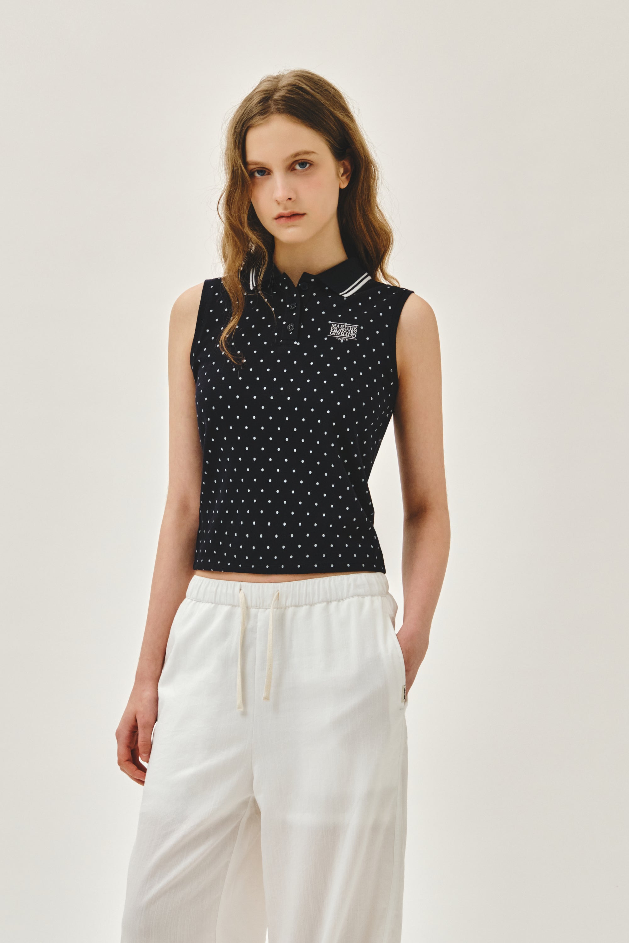 W Small Classic Logo Pk Collar Sleeveless Dot