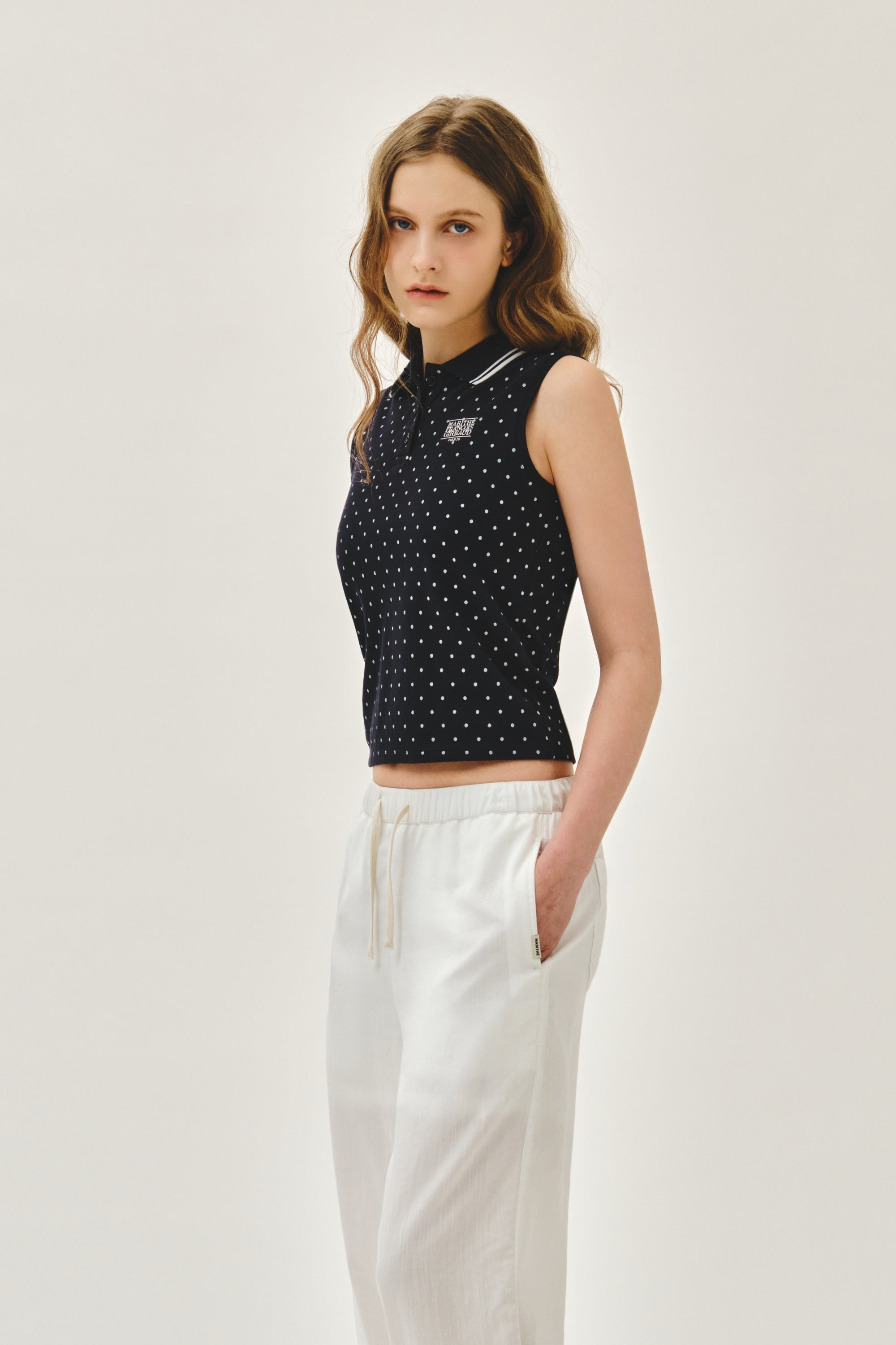 W Small Classic Logo Pk Collar Sleeveless Dot