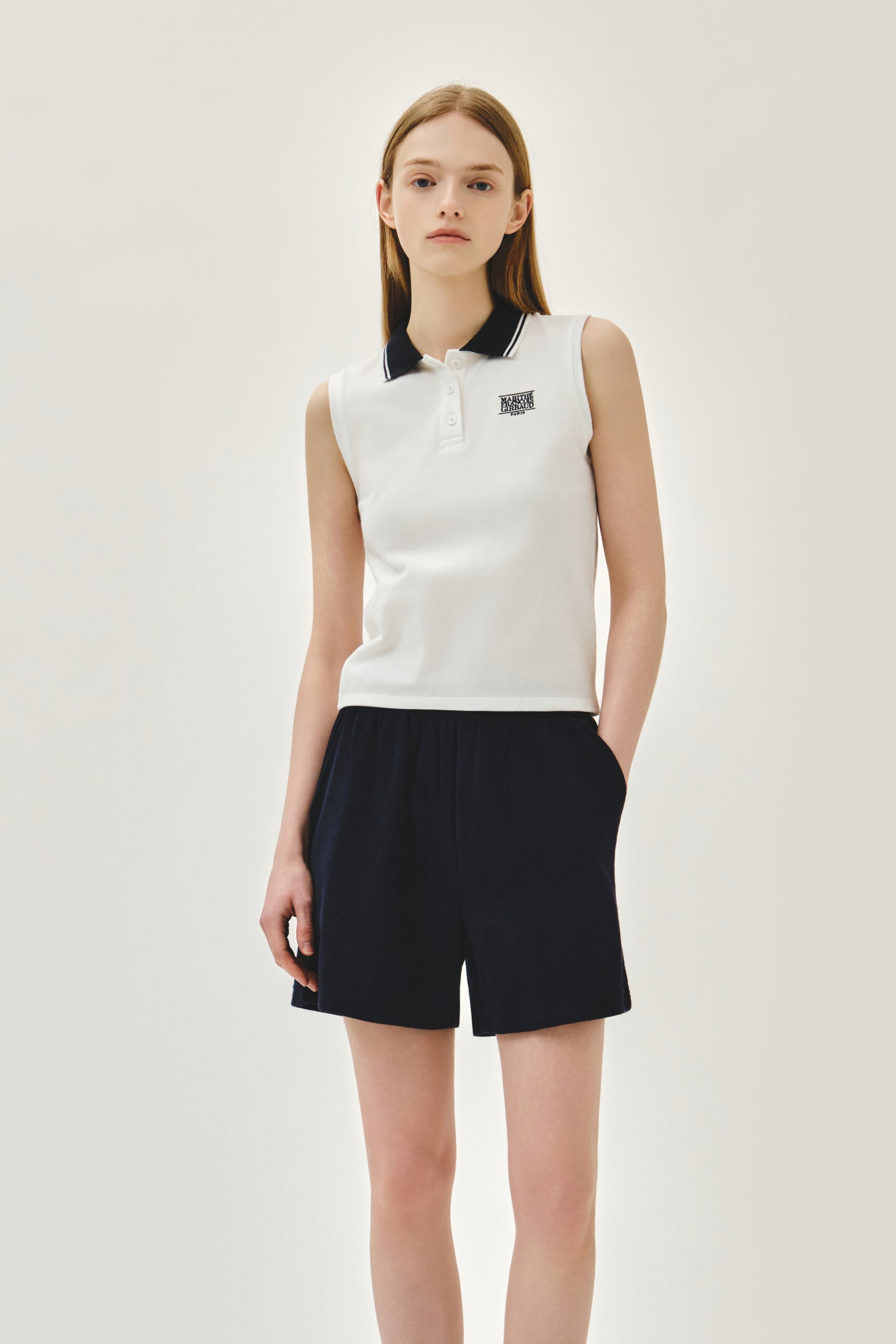 W Small Classic Logo Pk Collar Sleeveless White