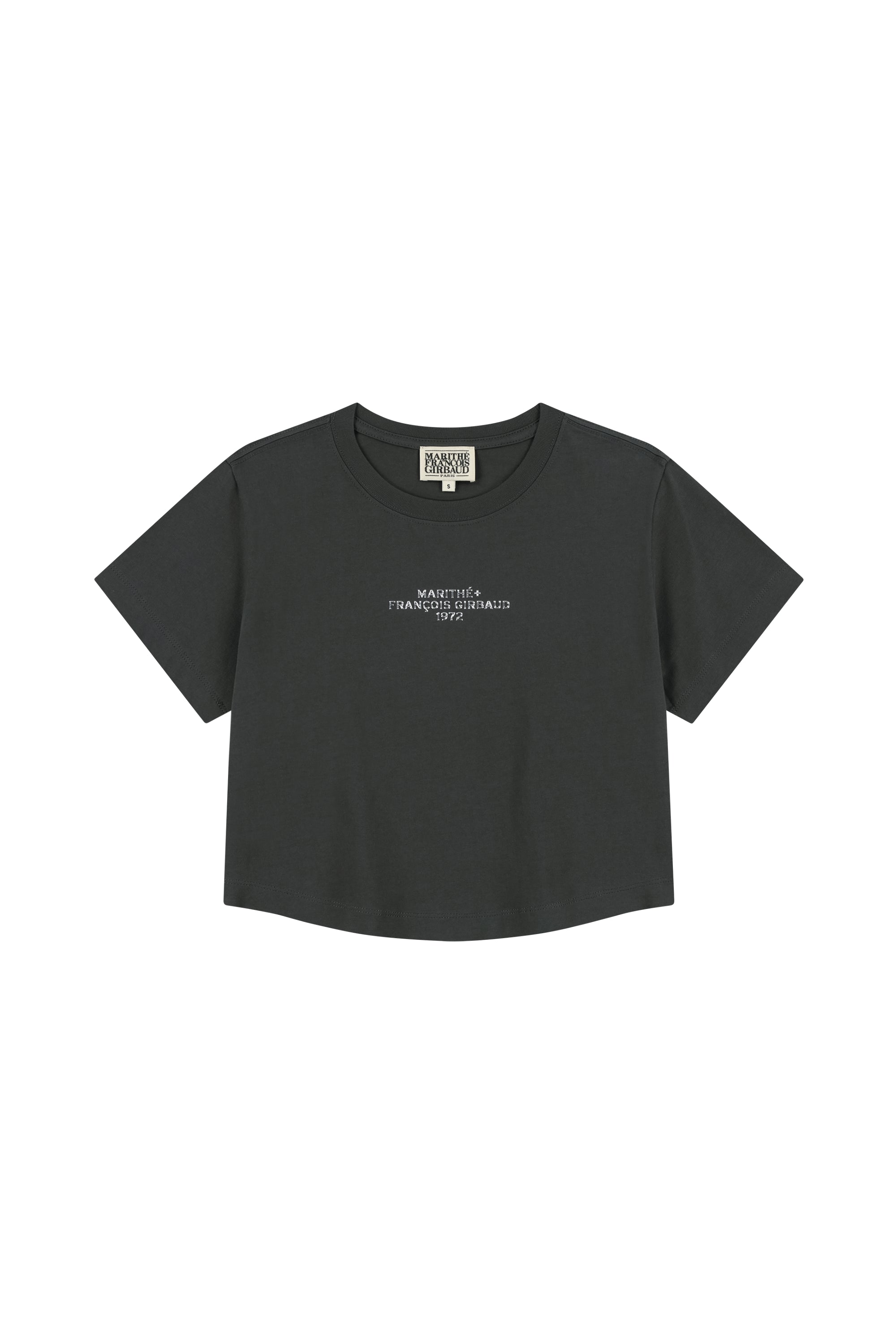 W Silver Lettering Crop Tee Charcoal