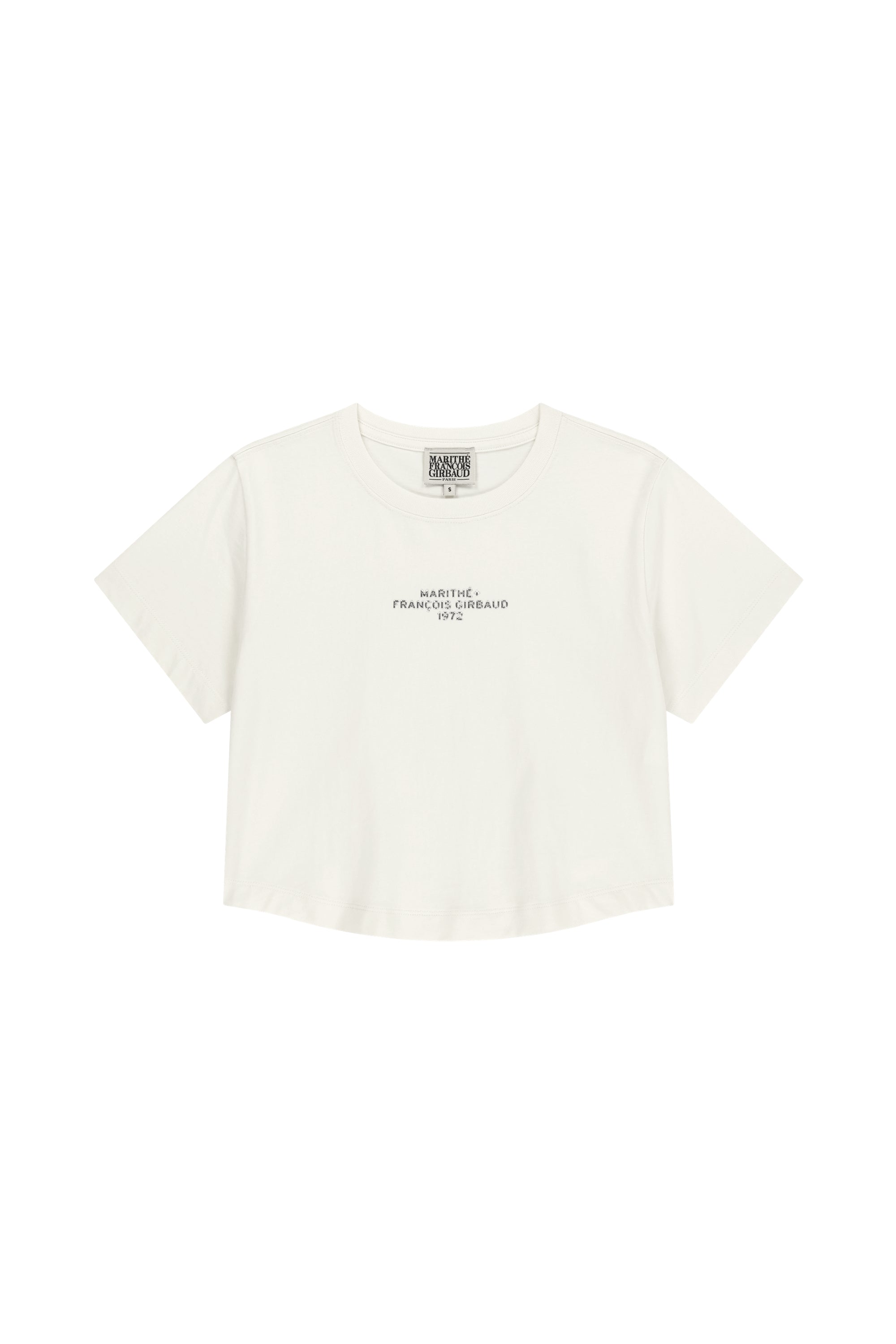W Silver Lettering Crop Tee Ivory