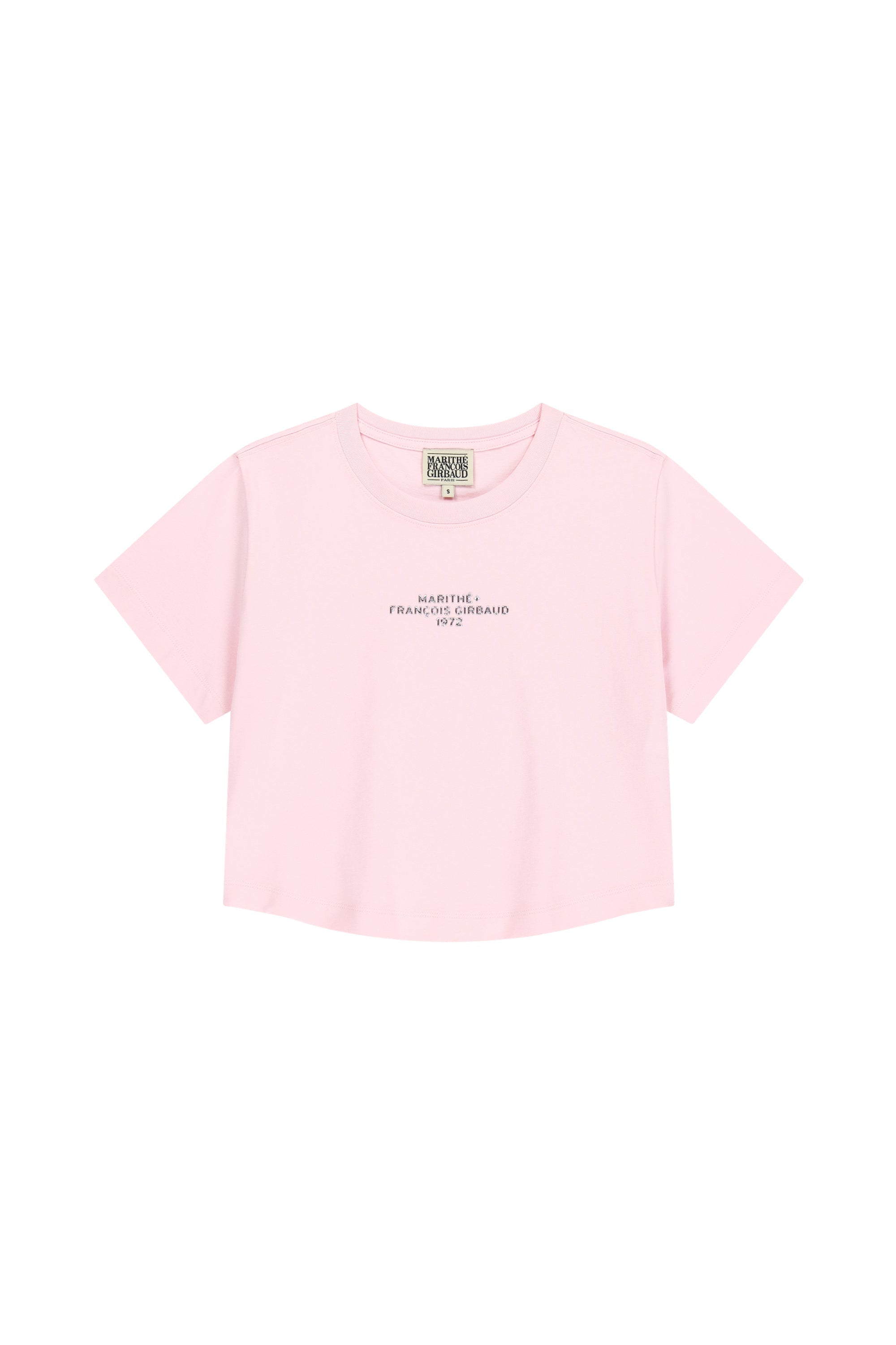 W Silver Lettering Crop Tee Pink