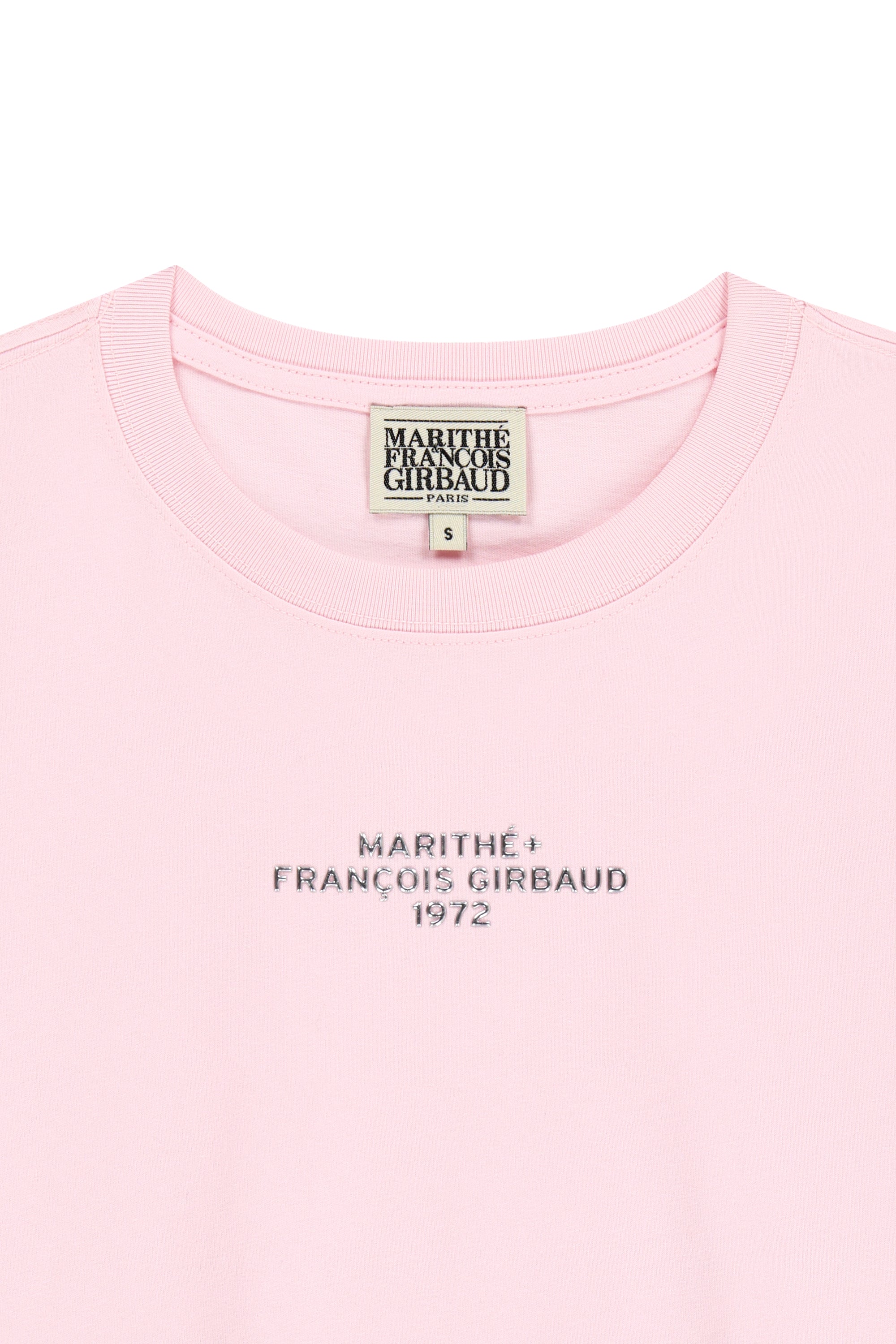W Silver Lettering Crop Tee Pink