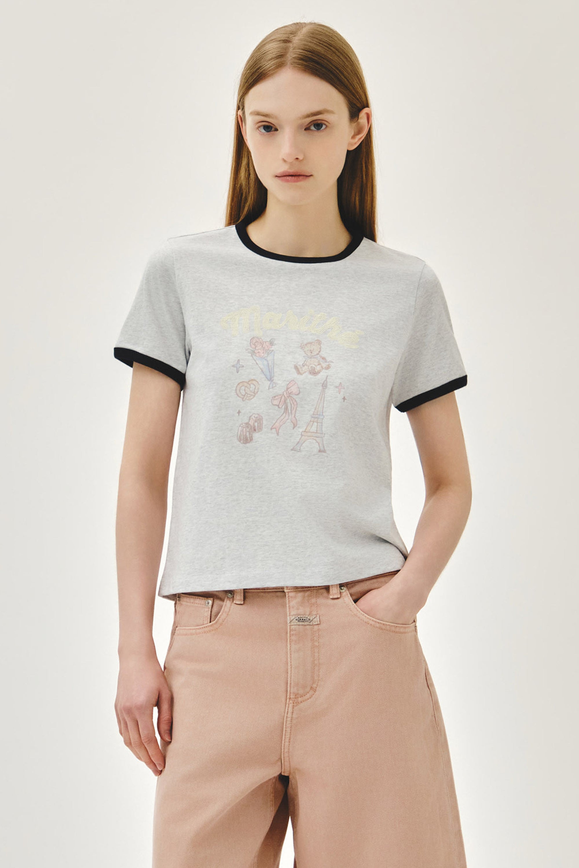 W Paris Graphic Ringer Tee Light Heather Gray
