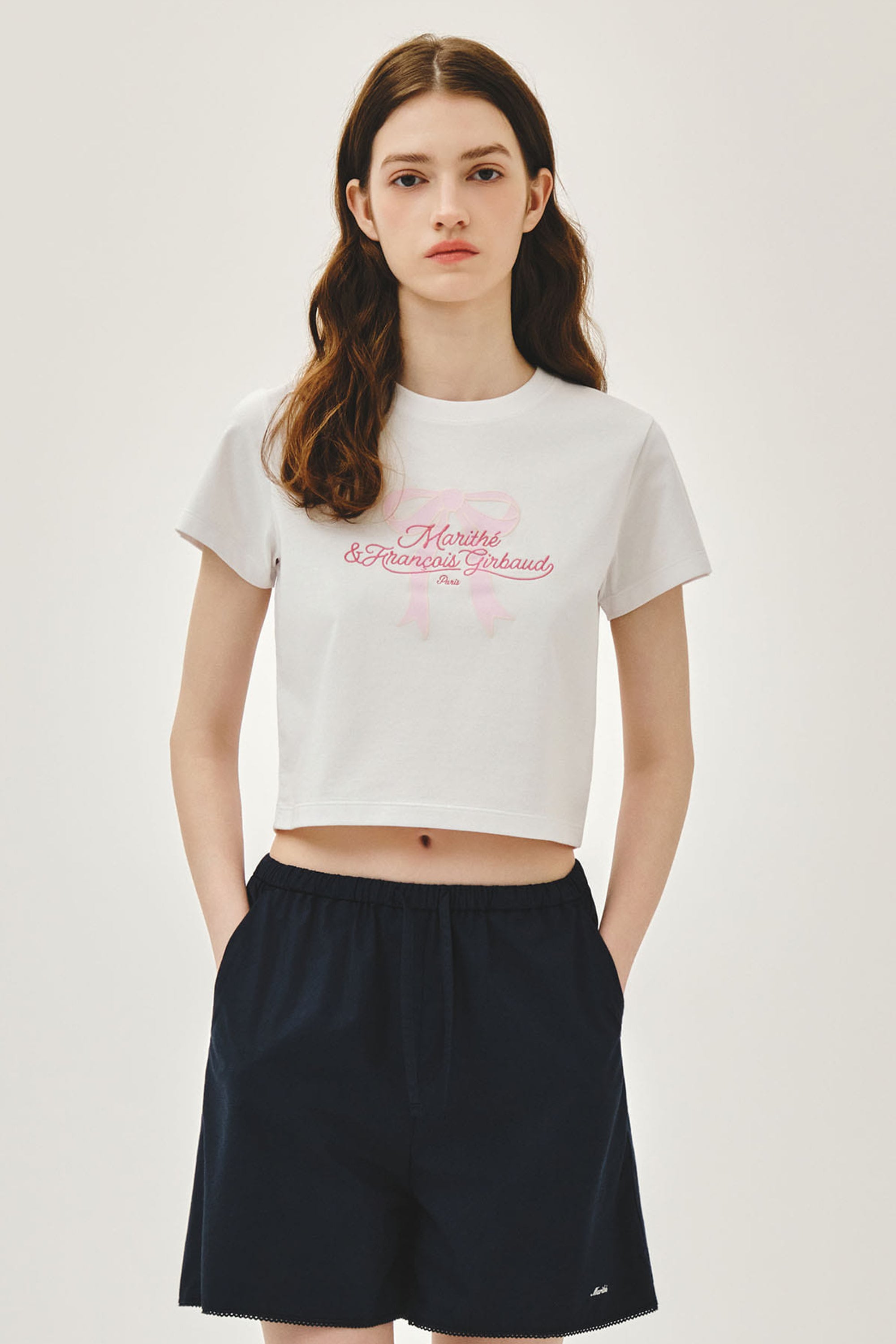 W Sorona Cool Ribbon Graphic Crop Tee White