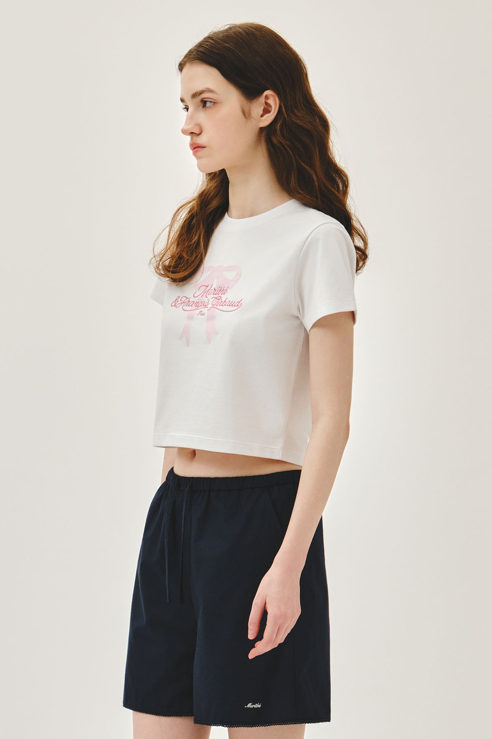 W Sorona Cool Ribbon Graphic Crop Tee White