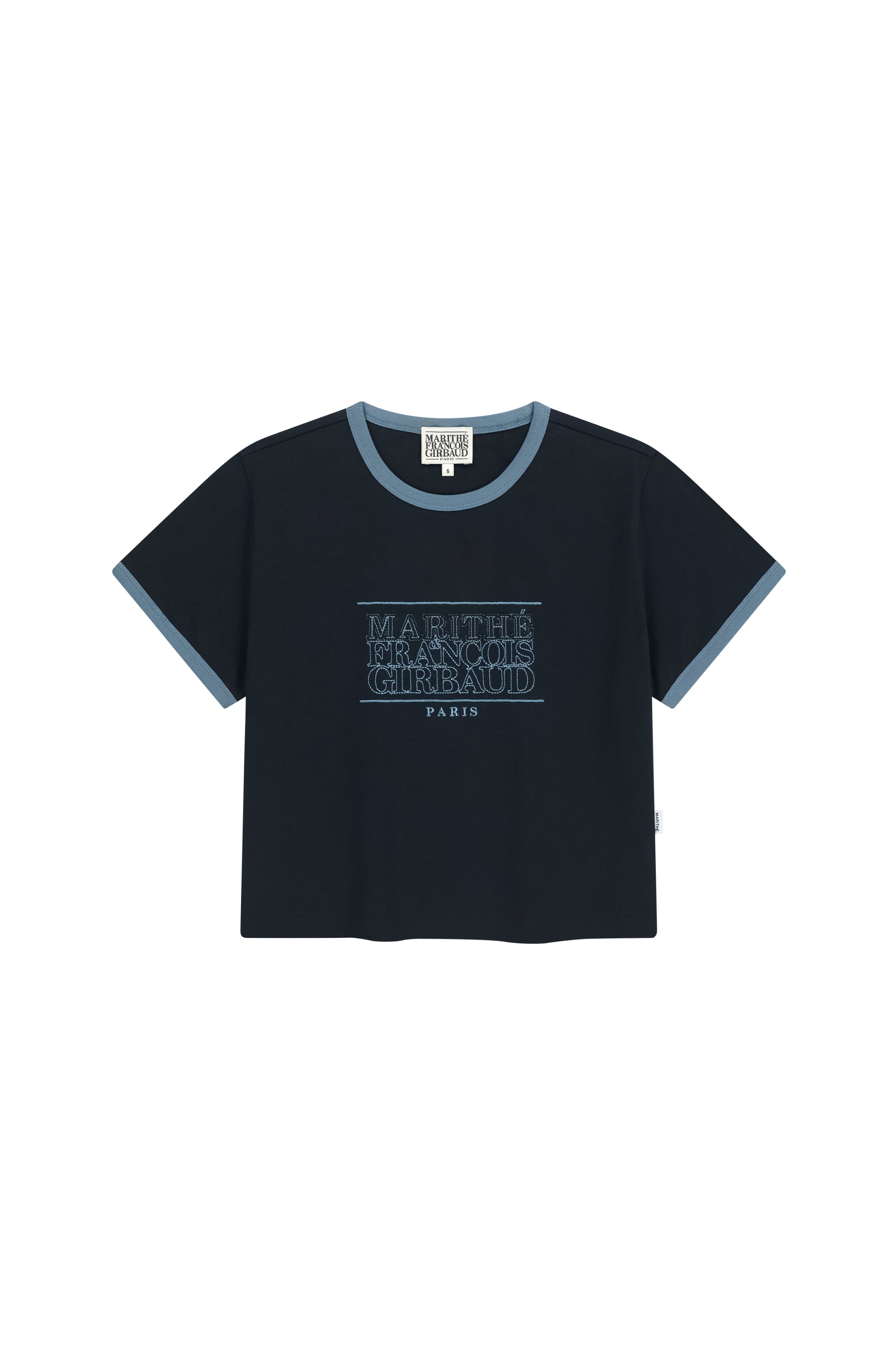 W Classic Logo Applique Ringer Tee Dark Navy