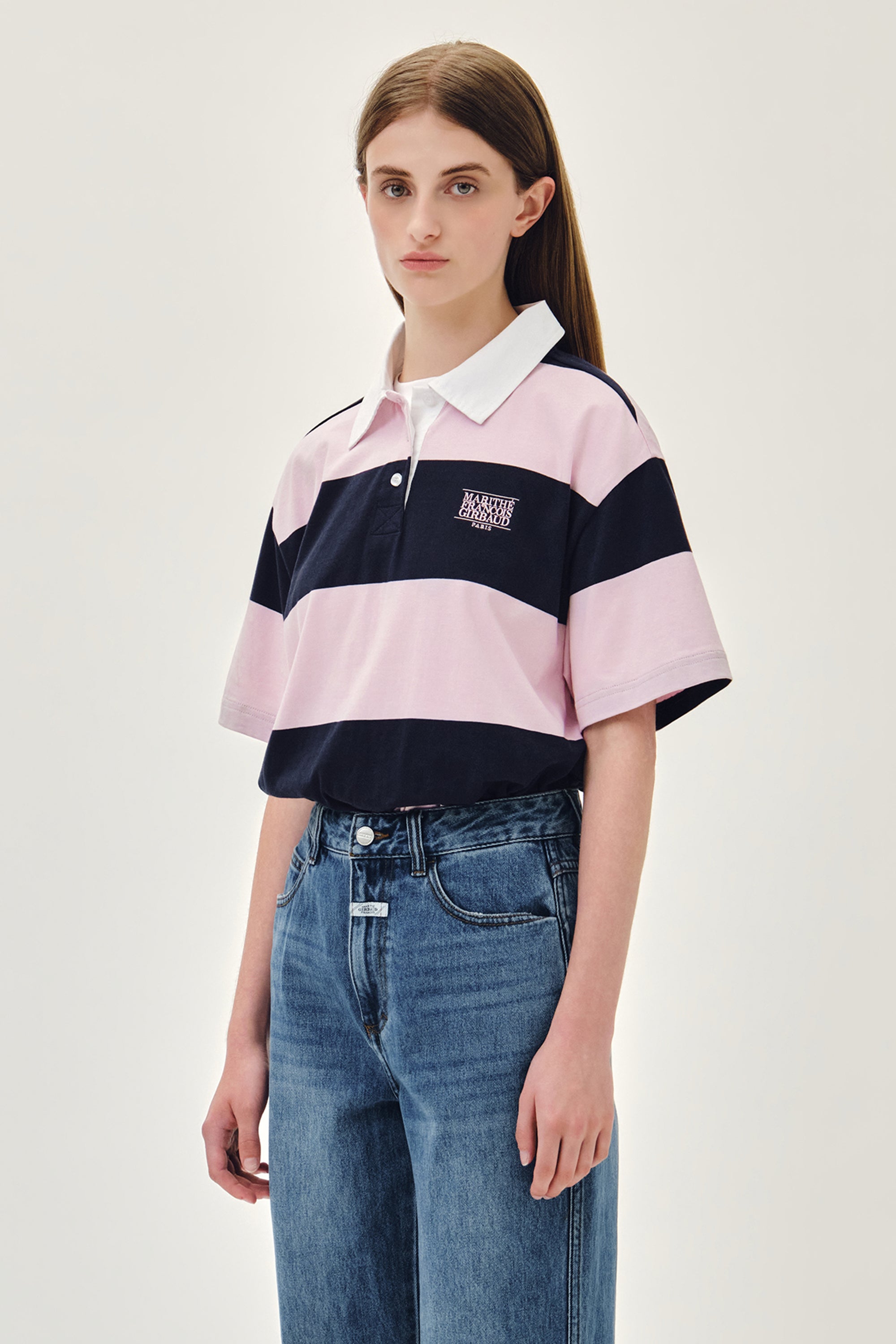 Rugby Stripe Over Collar Tee Pink