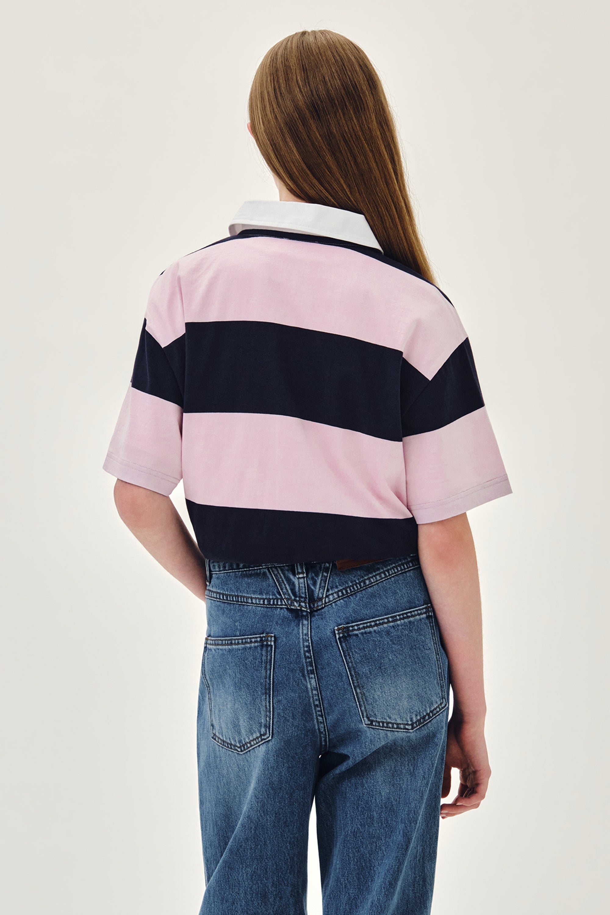 Rugby Stripe Over Collar Tee Pink