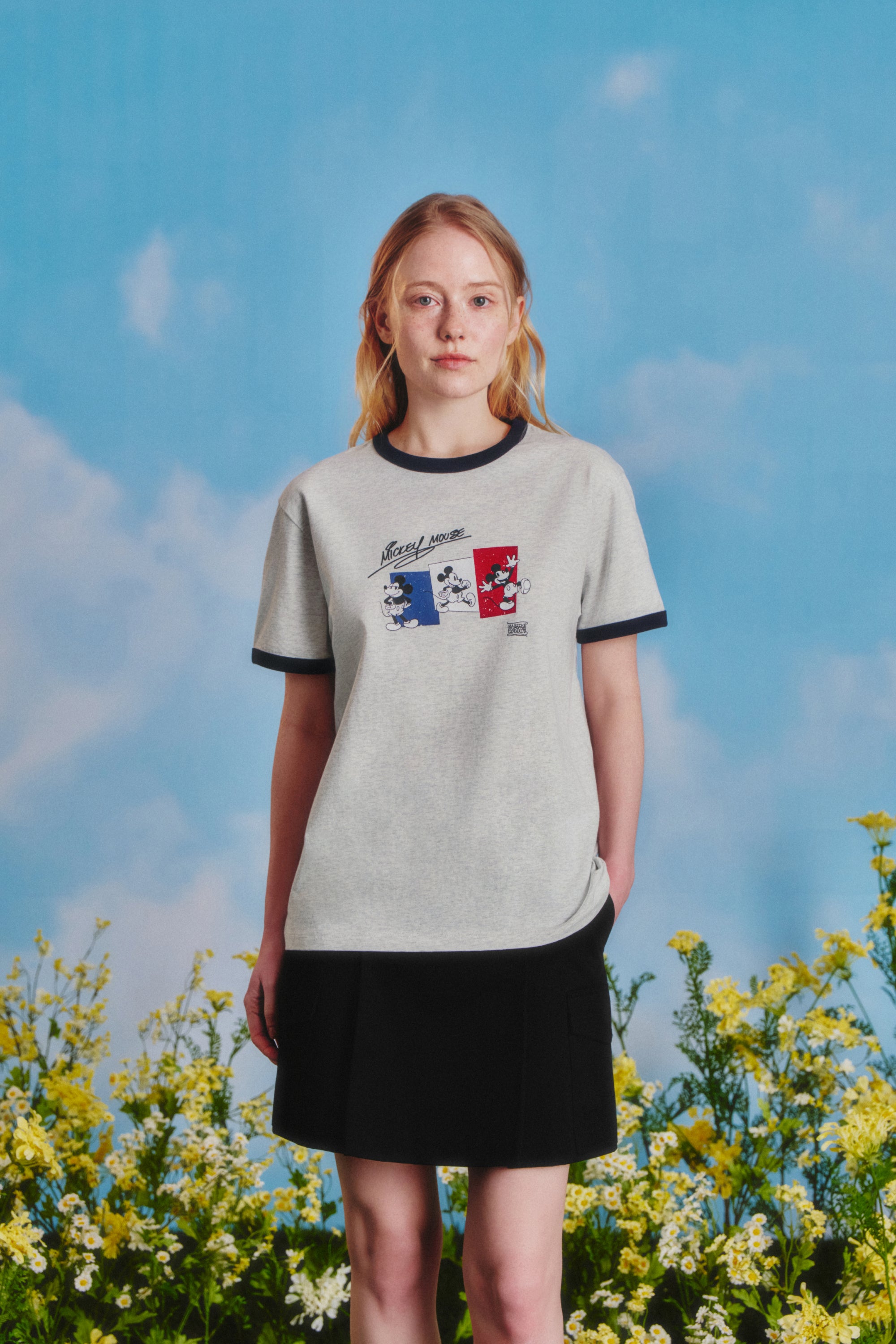 [MARITHE_DISNEY] Mickey French Ringer Tee Light Heather Gray