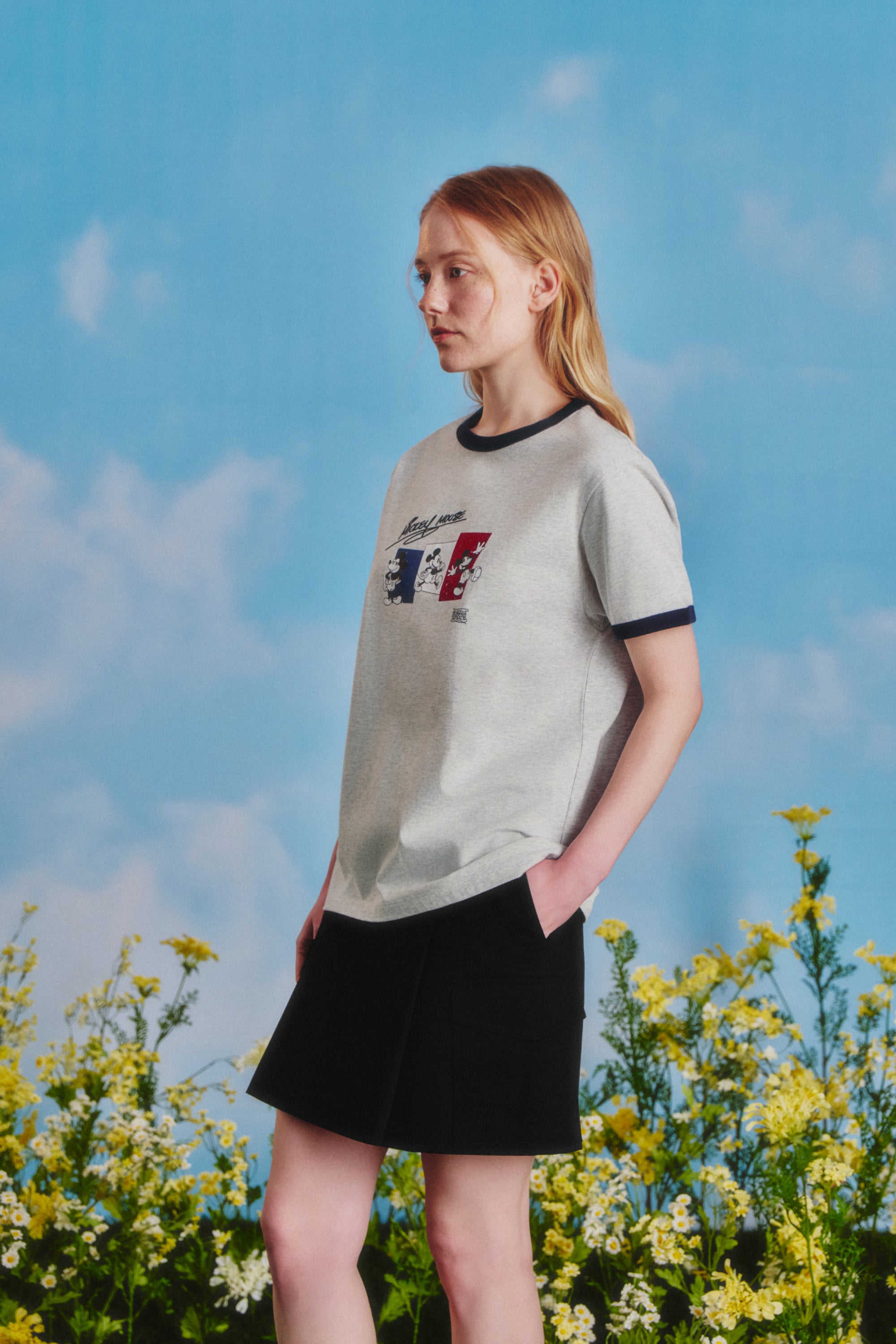 [MARITHE_DISNEY] Mickey French Ringer Tee Light Heather Gray