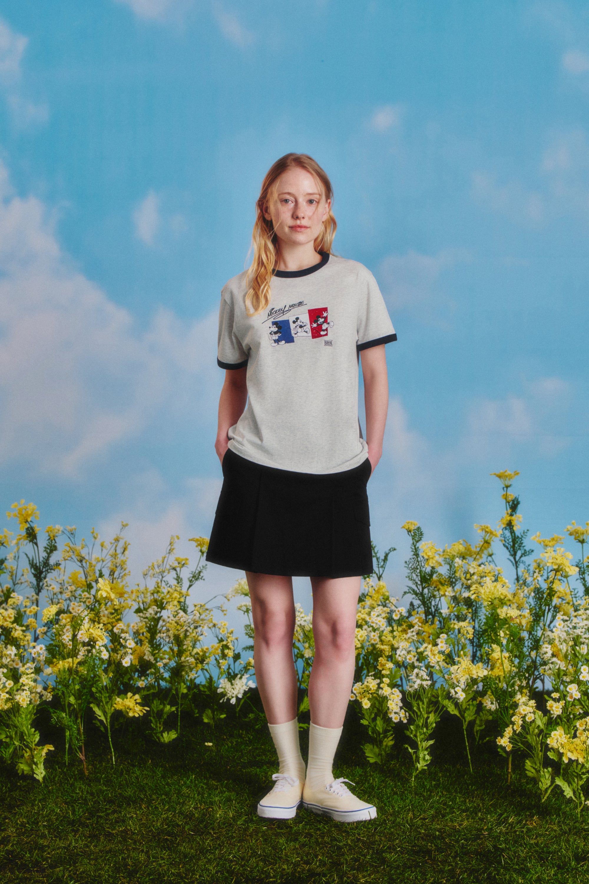 [MARITHE_DISNEY] Mickey French Ringer Tee Light Heather Gray