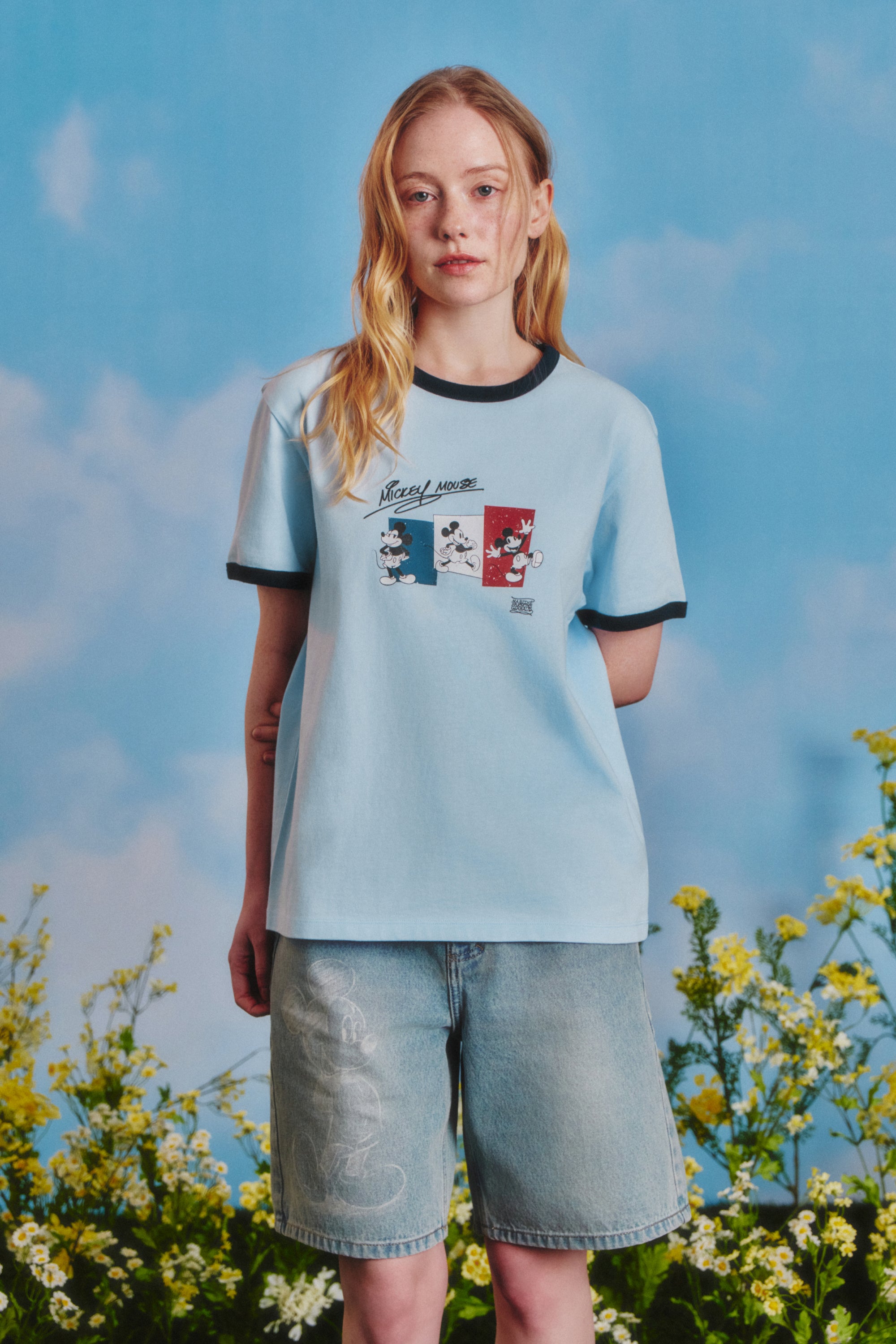 [MARITHE_DISNEY] Mickey French Ringer Tee Sky Blue