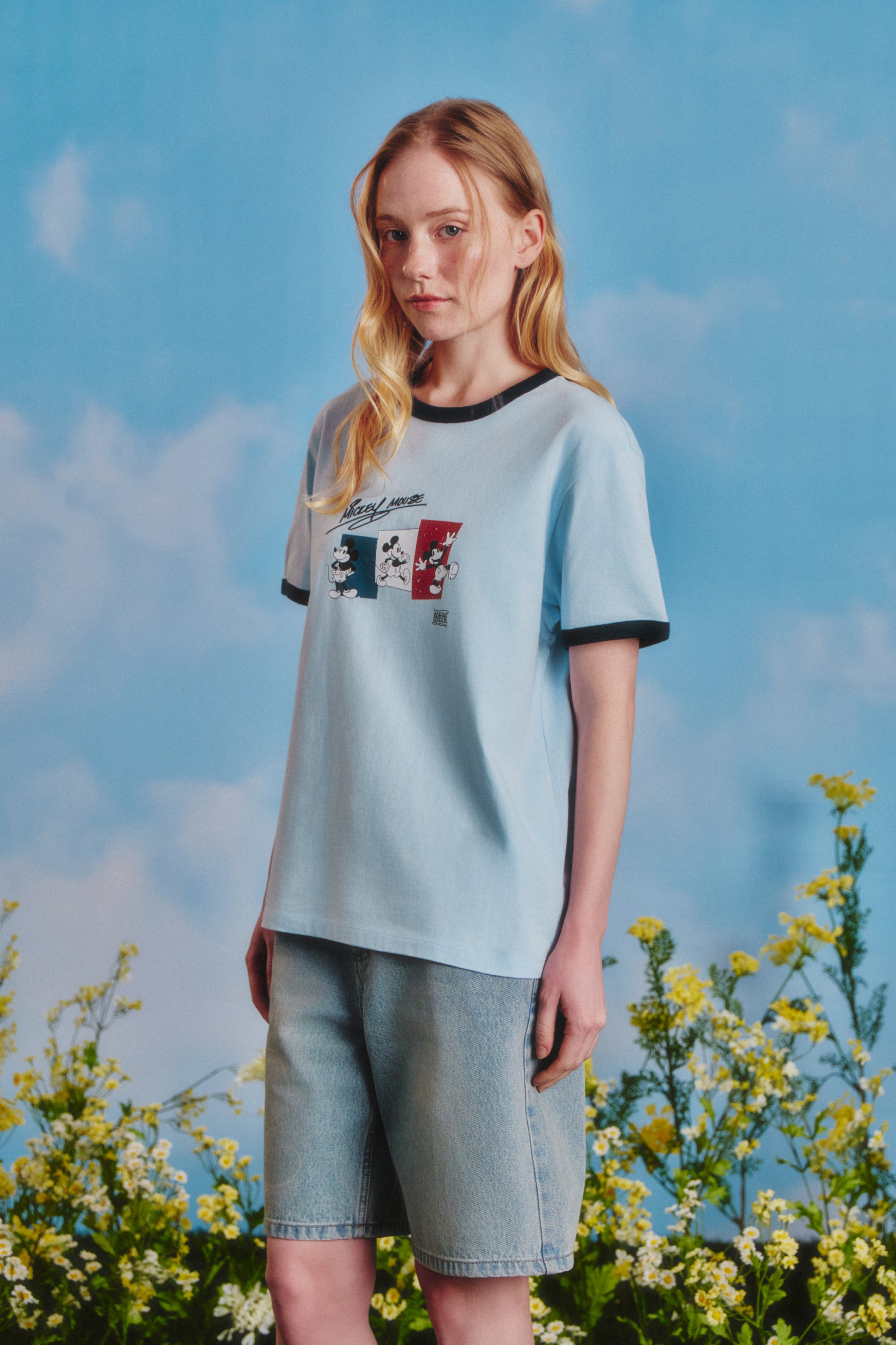[MARITHE_DISNEY] Mickey French Ringer Tee Sky Blue