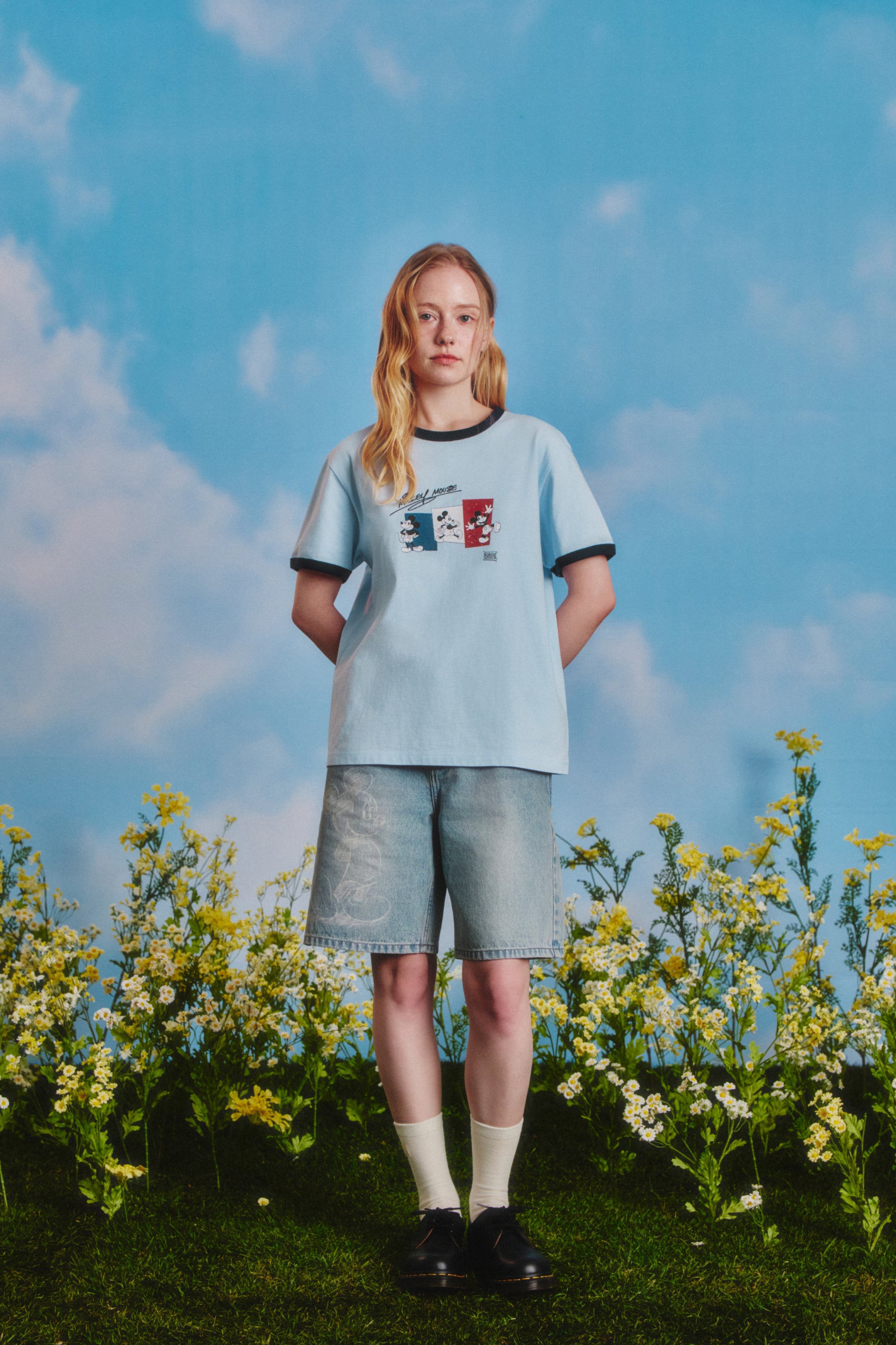 [MARITHE_DISNEY] Mickey French Ringer Tee Sky Blue