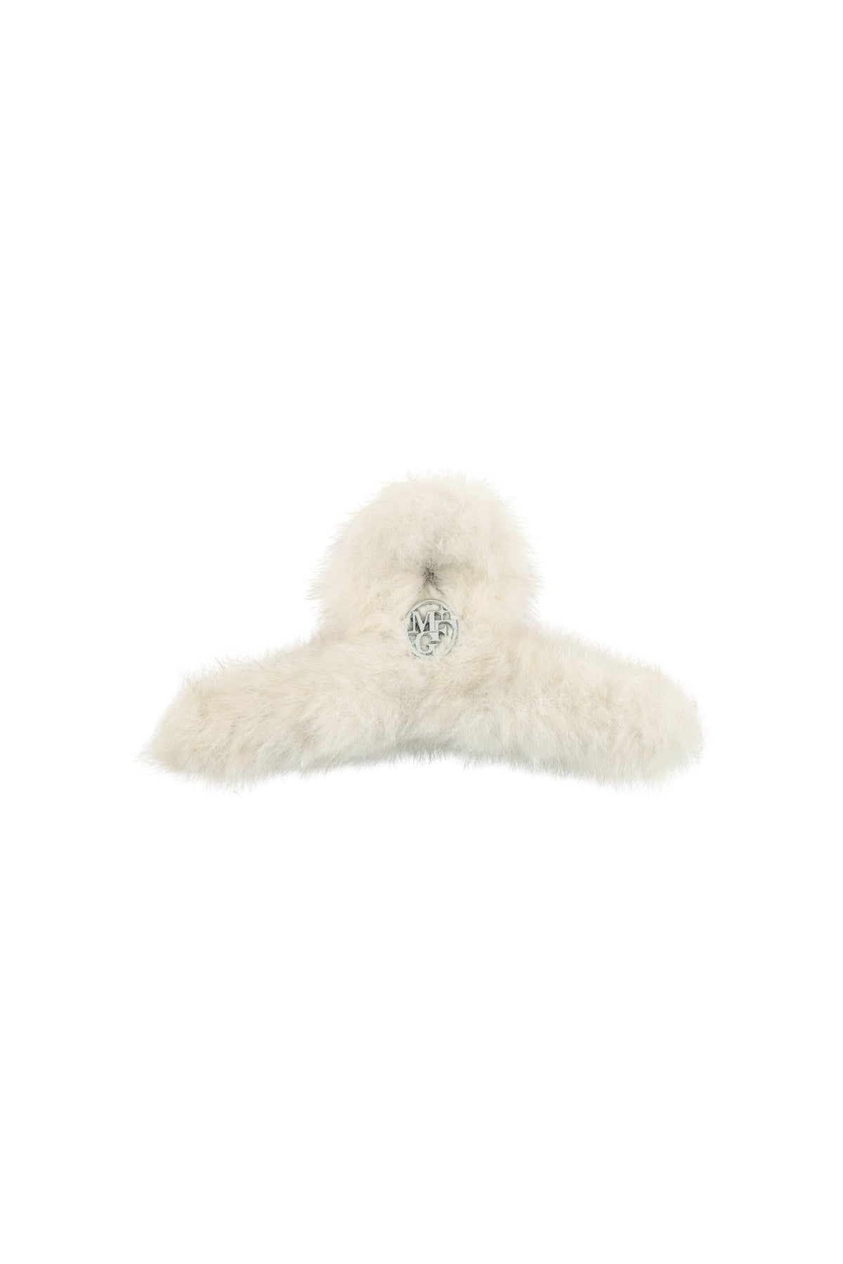 Circle Logo Fur Hair Clip Beige