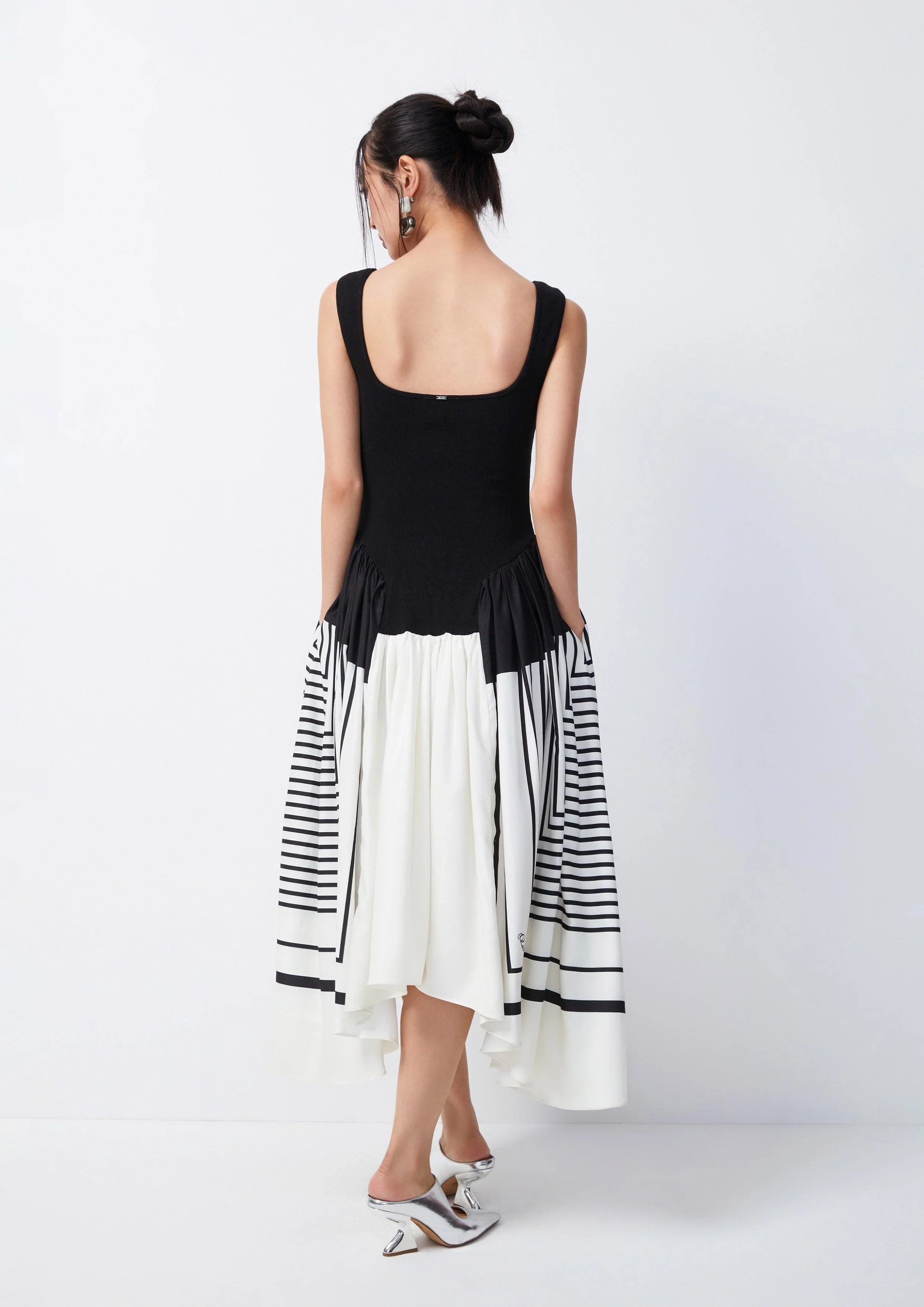 Geometric Striped Asymmetric Midi Dress - QuinnOfficial Store