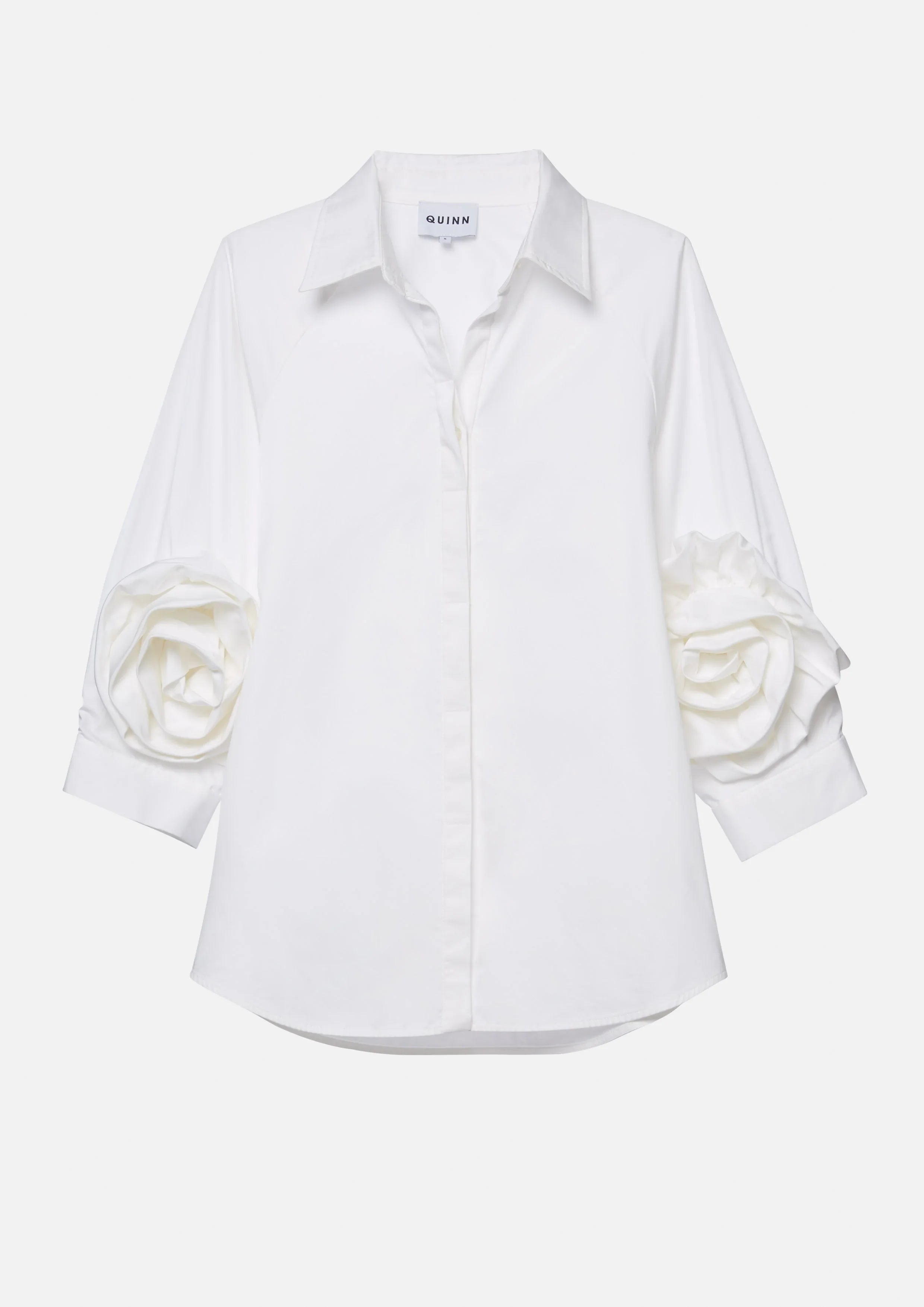 เสื้อเชิ้ต แขนพองแต่ง ดอกกุหลาบ