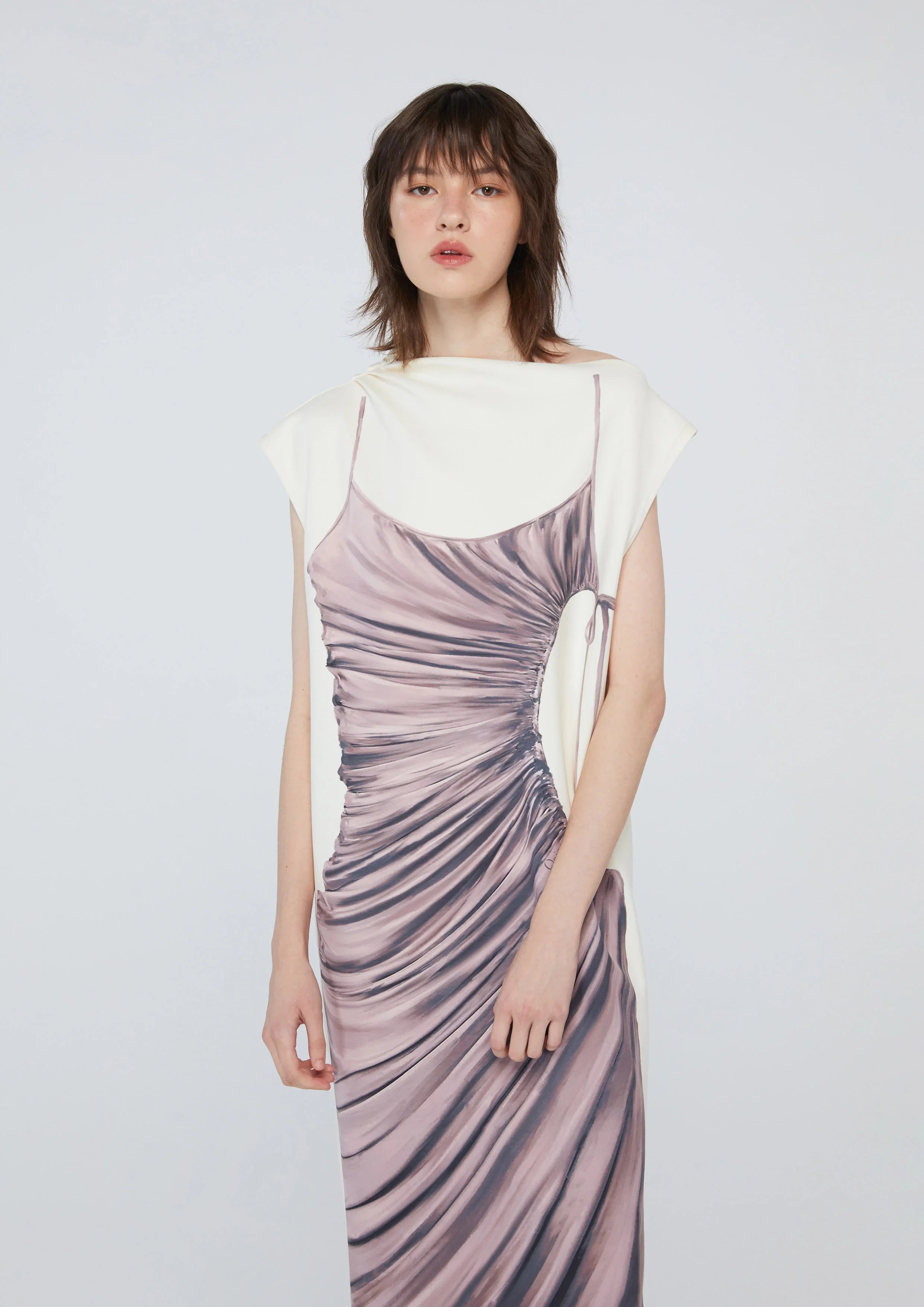 Satin Print Sleeveless Dress