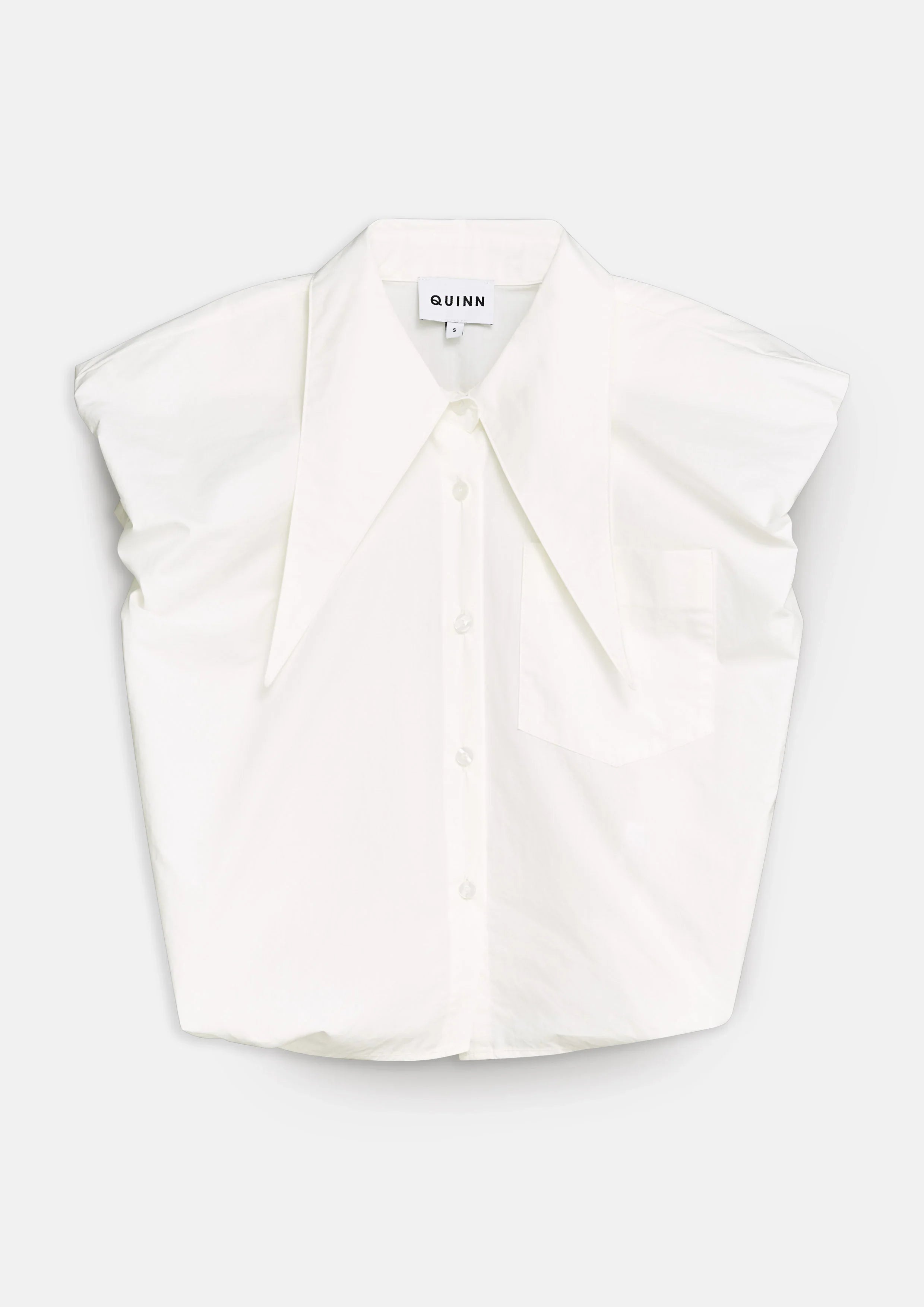 เสื้อเบล้าส์ปกคอแหลมแขนกุด