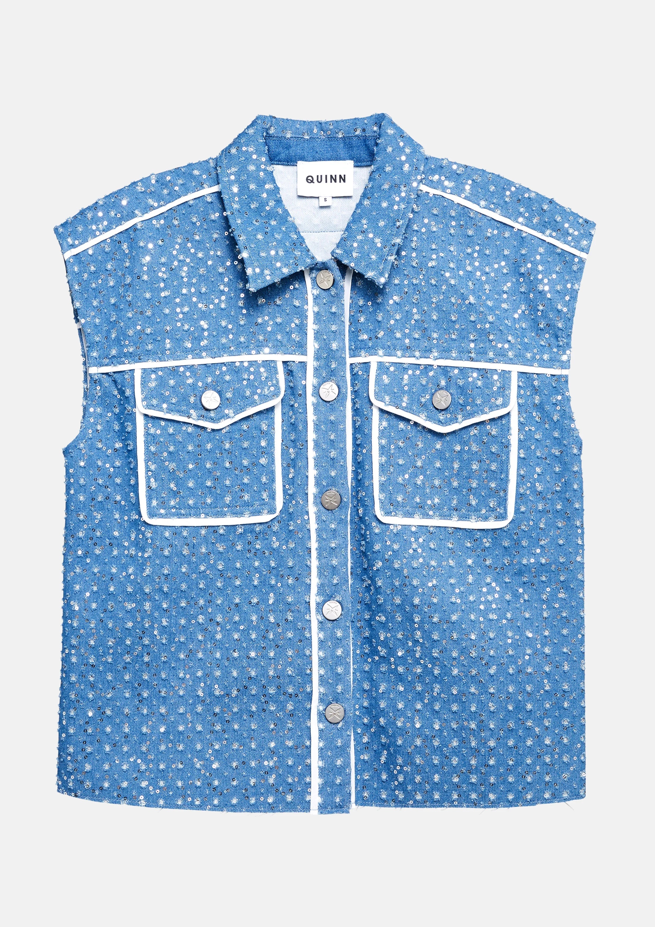 เสื้อเชิ้ตแขนกุดแต่งเลื่อม