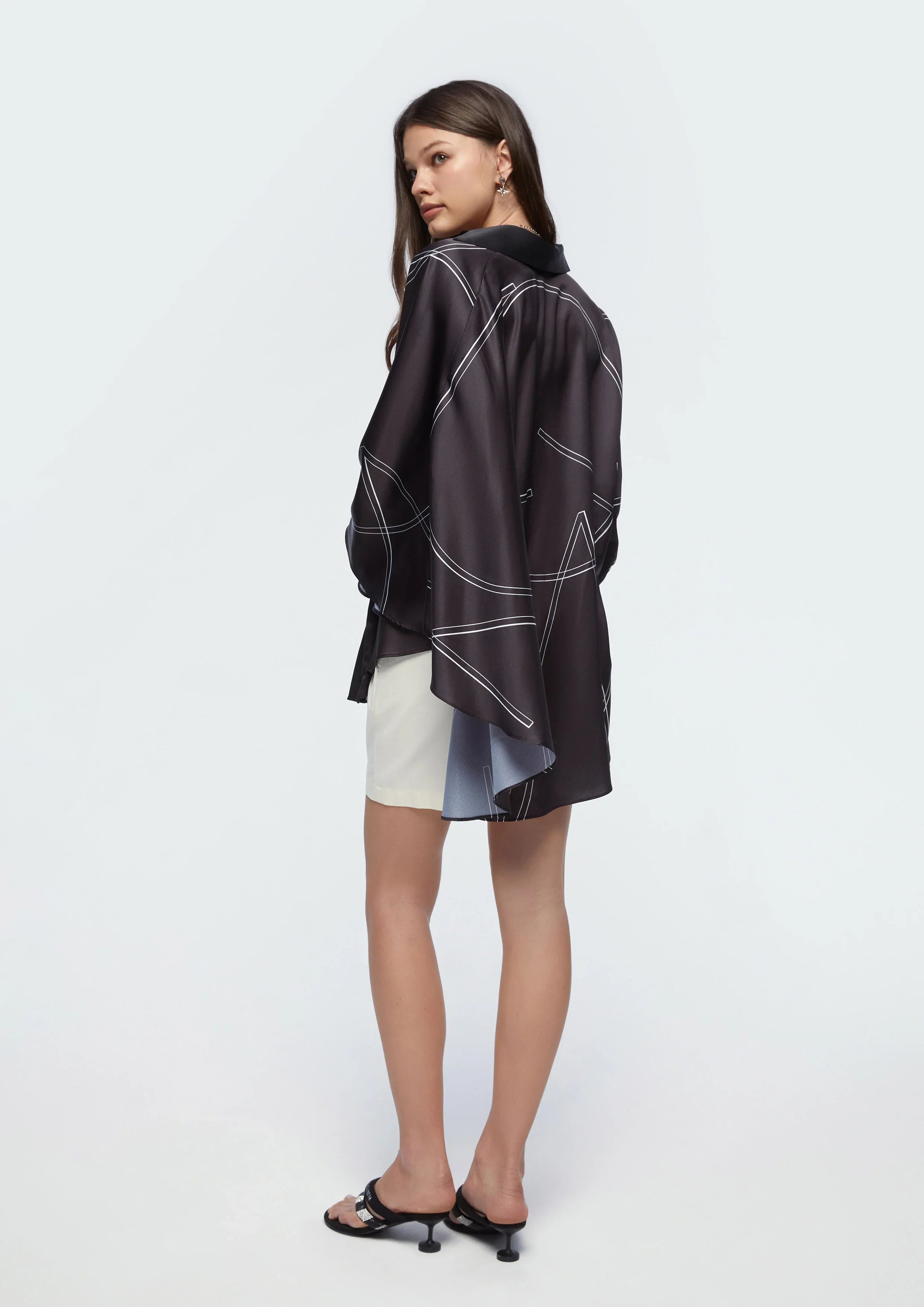 Asymmetric Hem Satin Shirt - Studiofour