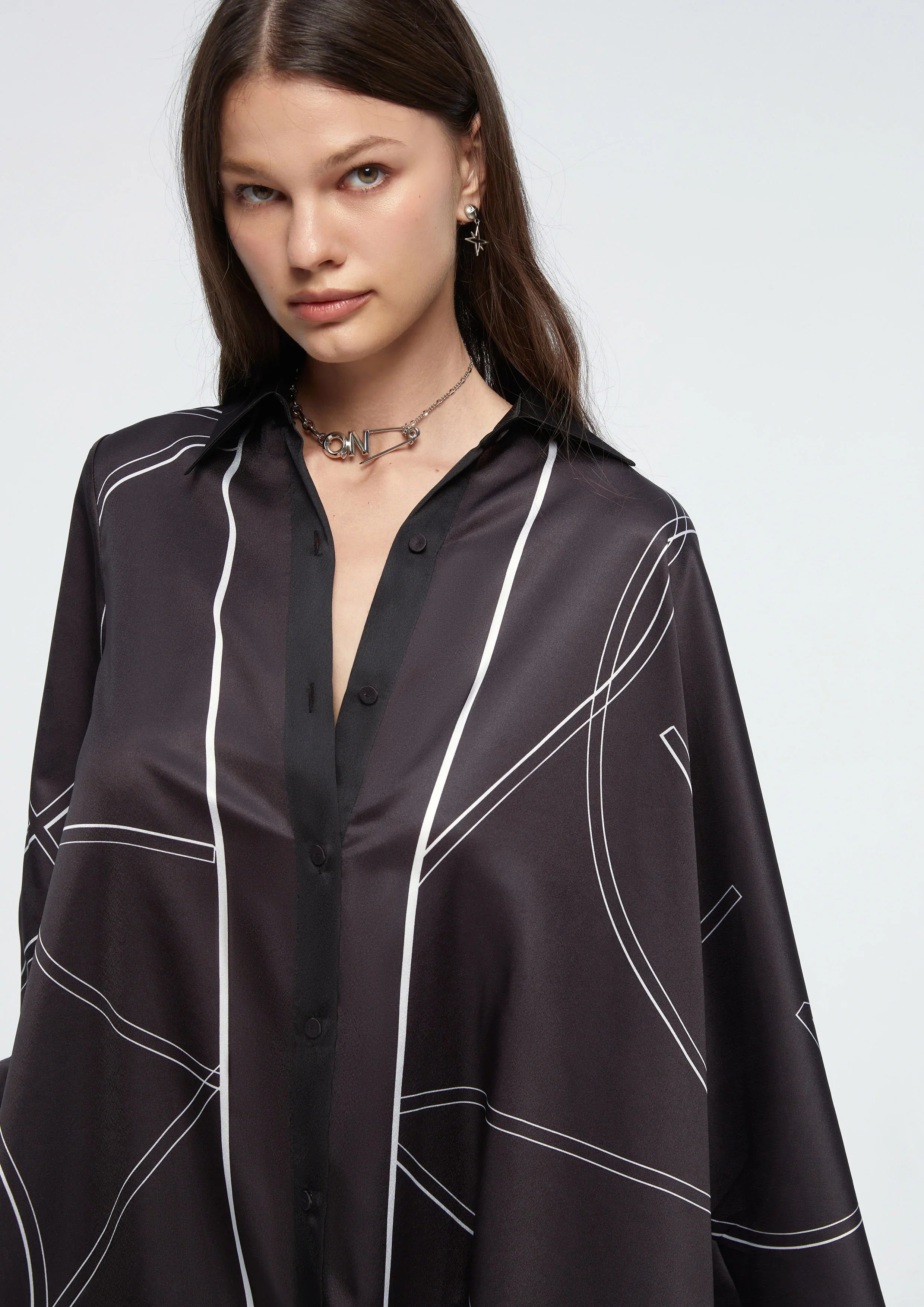 Asymmetric Hem Satin Shirt - Studiofour