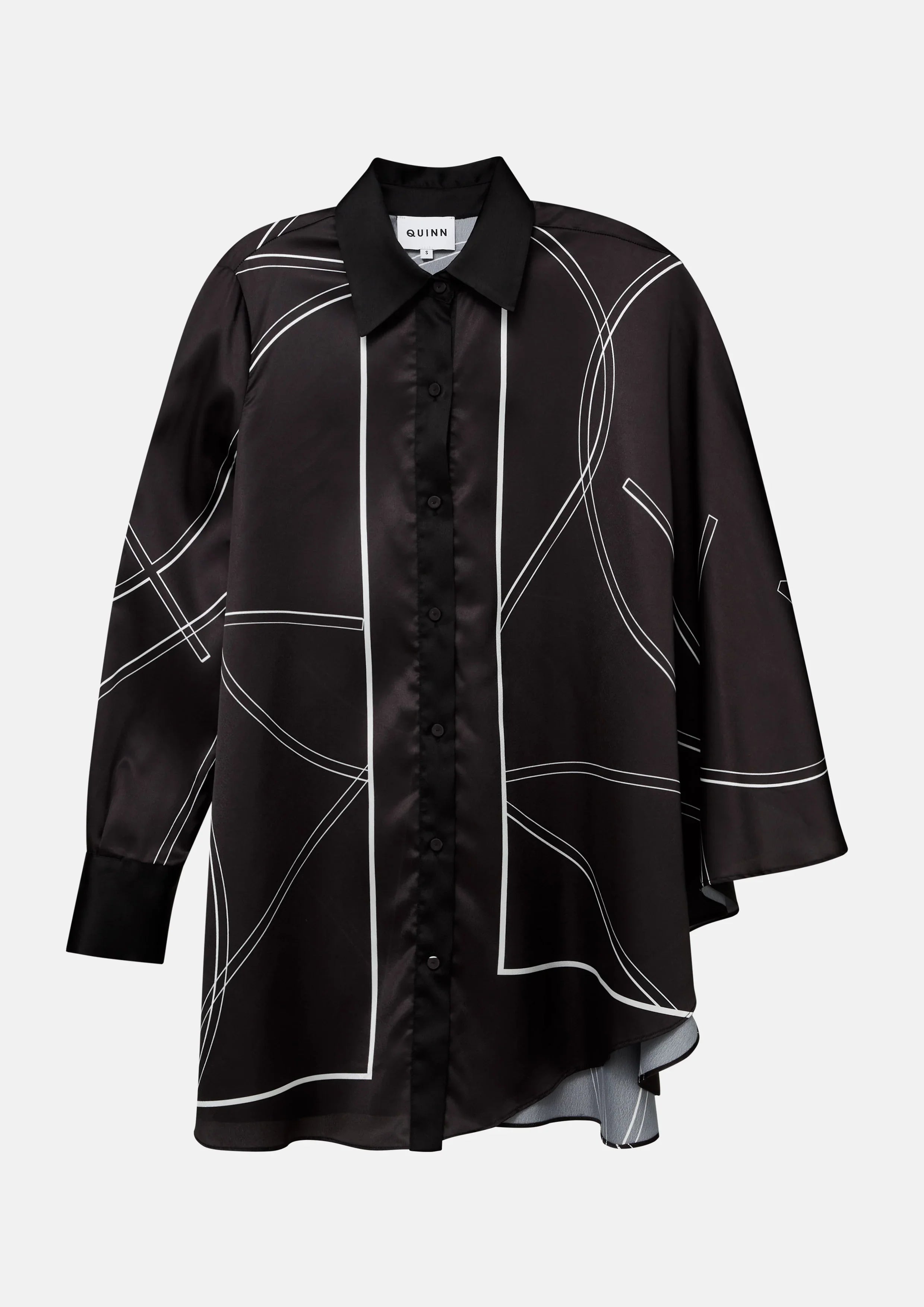 Asymmetric Hem Satin Shirt - Studiofour