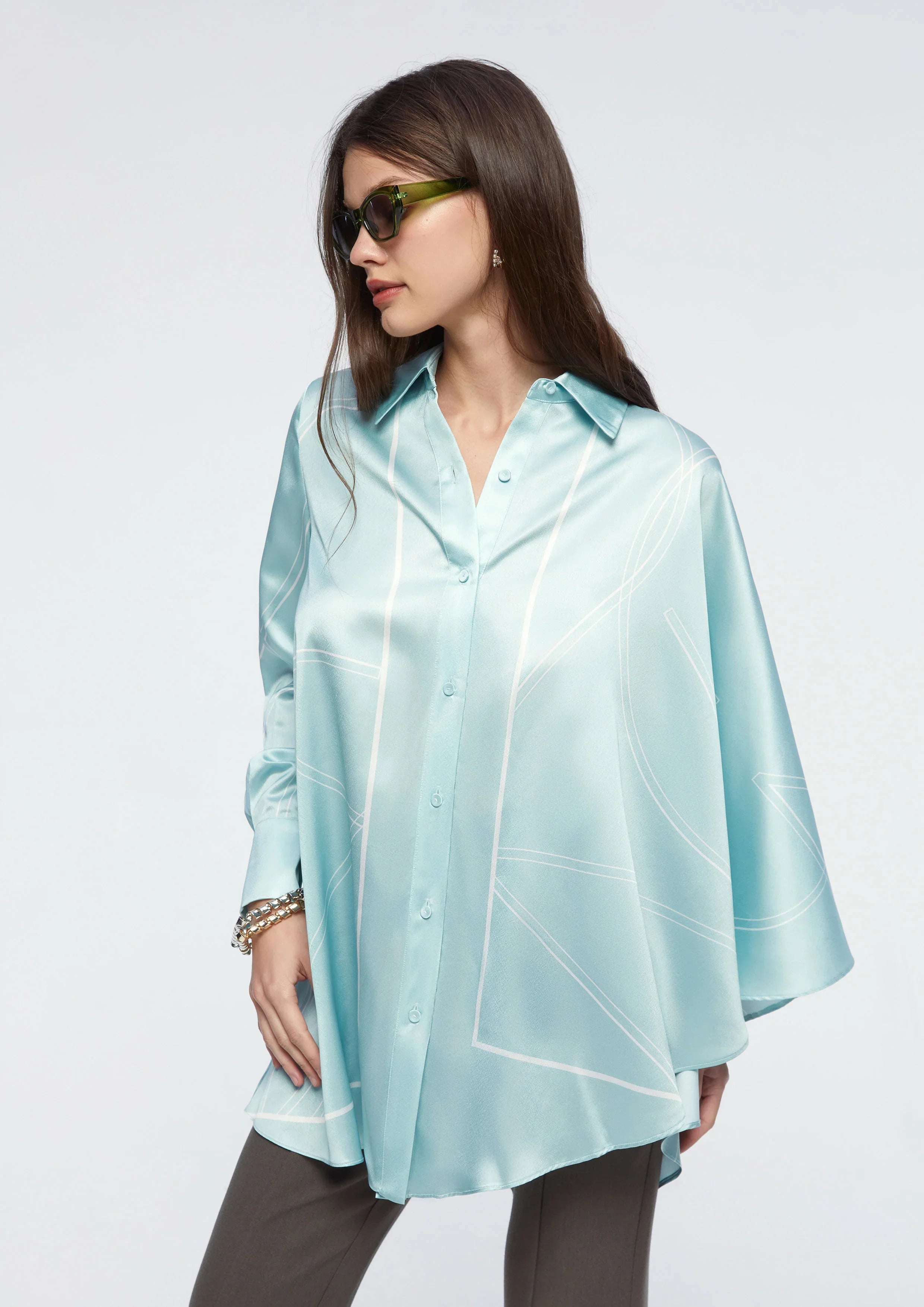 Asymmetric Hem Satin Shirt - Studiofour
