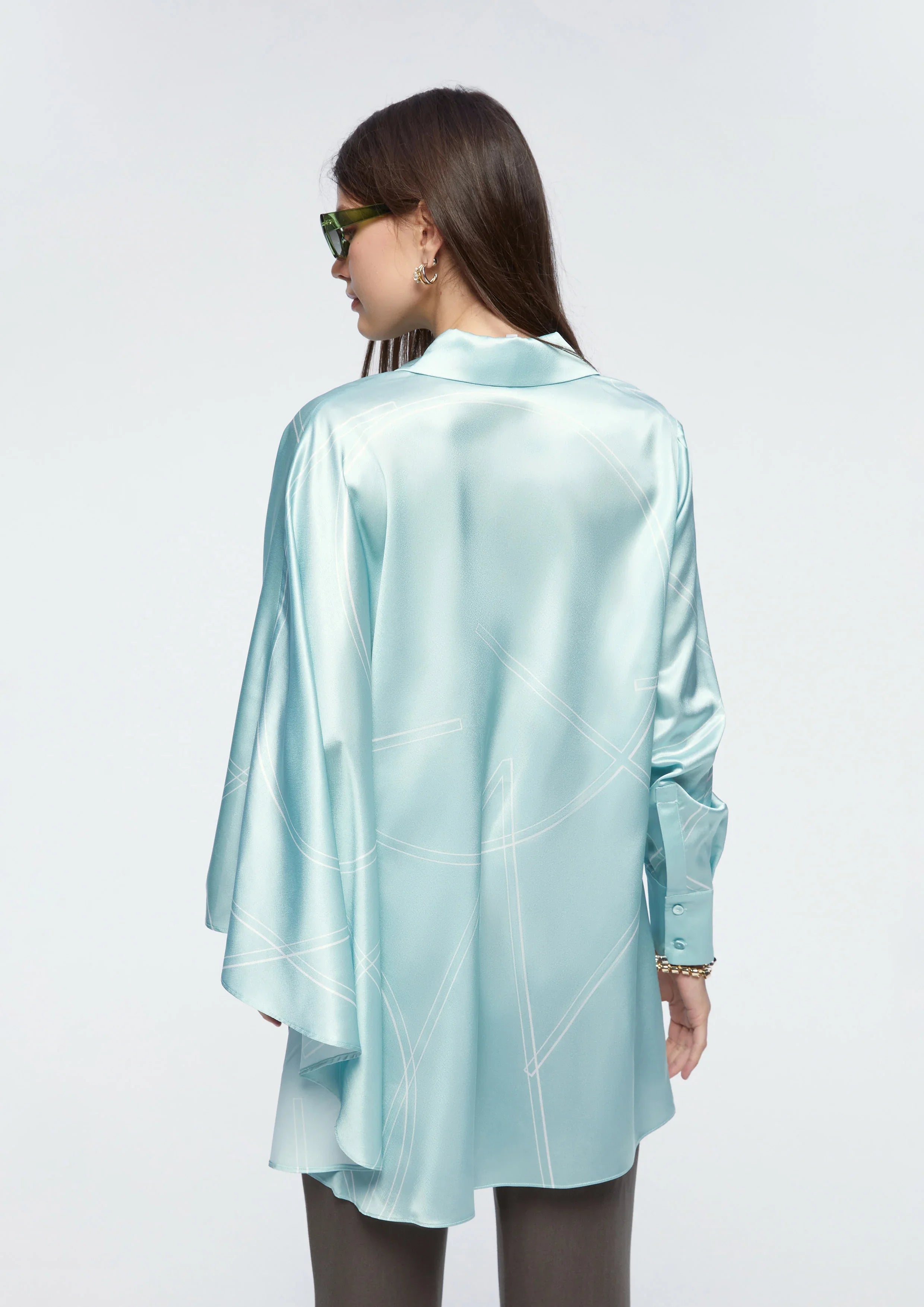 Asymmetric Hem Satin Shirt - Studiofour