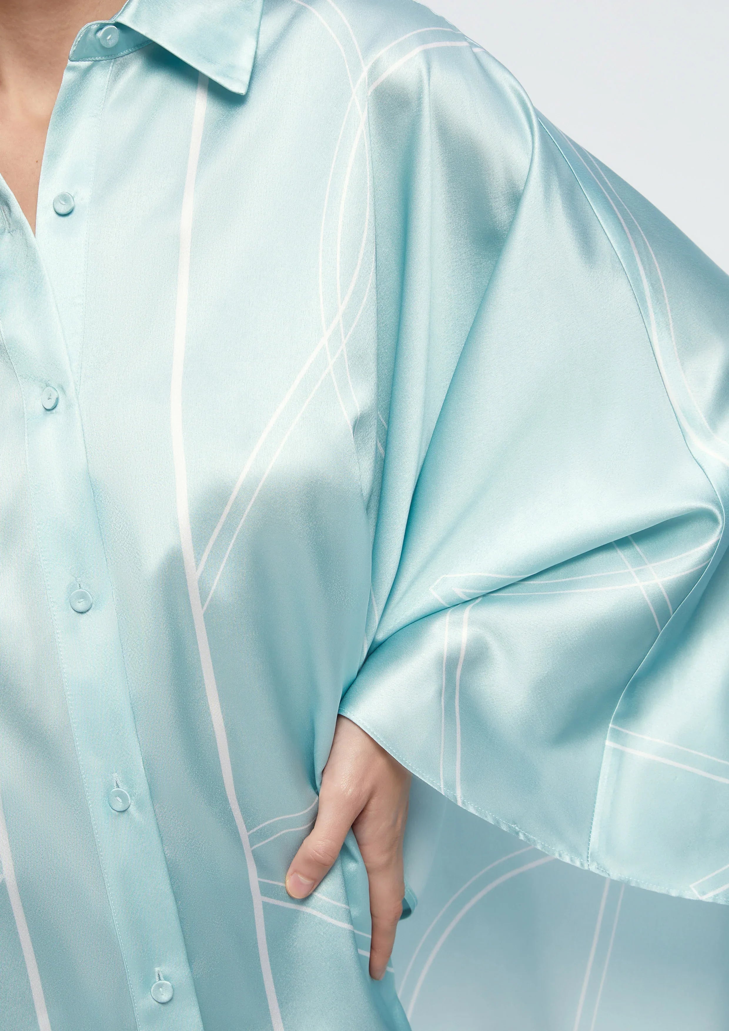 Asymmetric Hem Satin Shirt - Studiofour