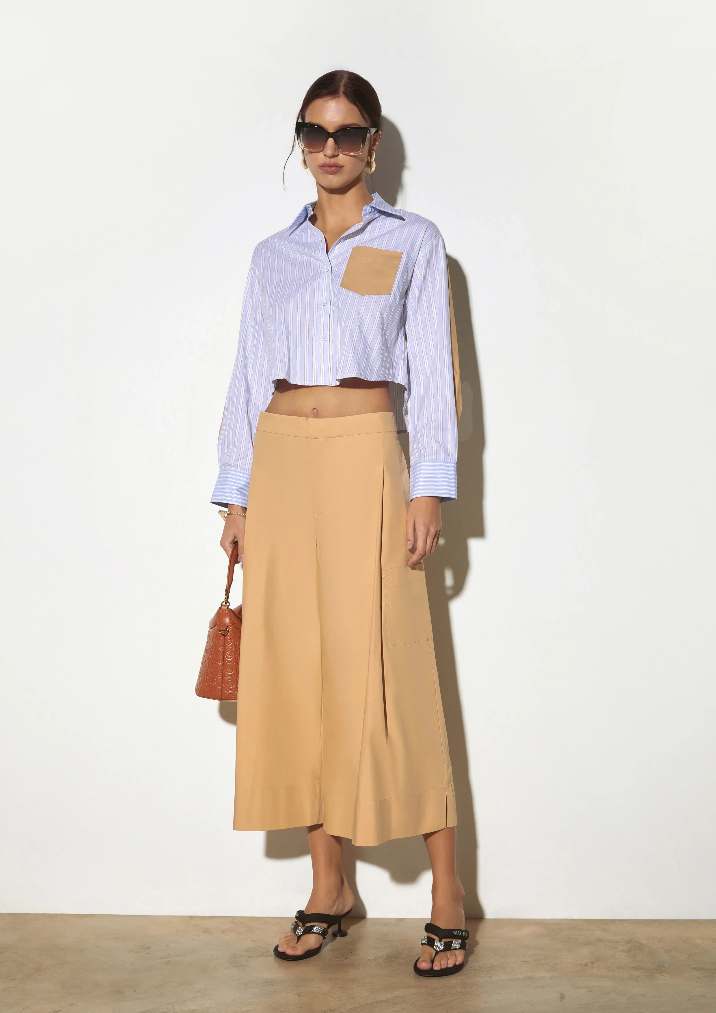 Two-Tone Striped Cropped Shirt