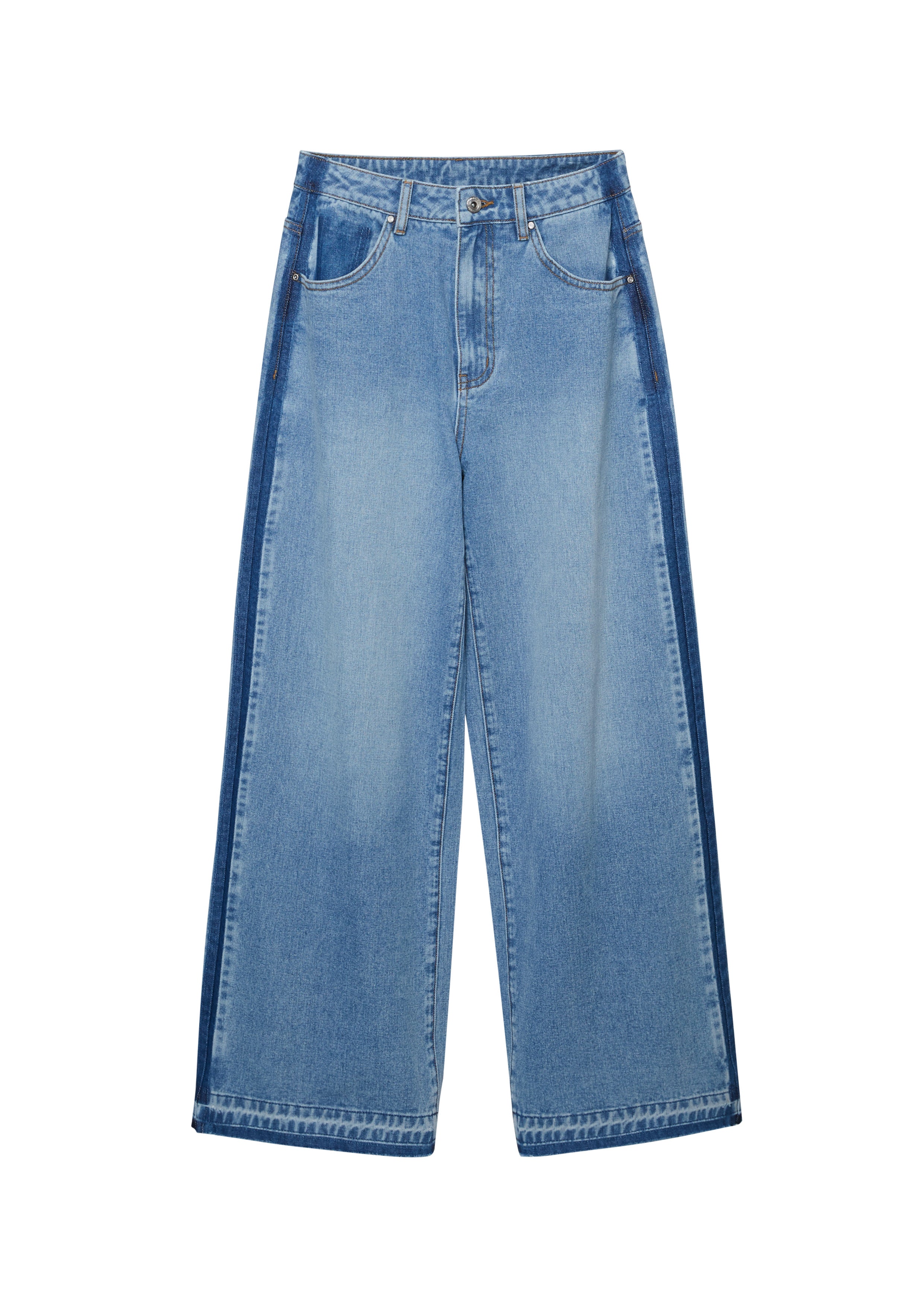 กางเกงเดนิมขายาวขอบสีคอนทราสต์