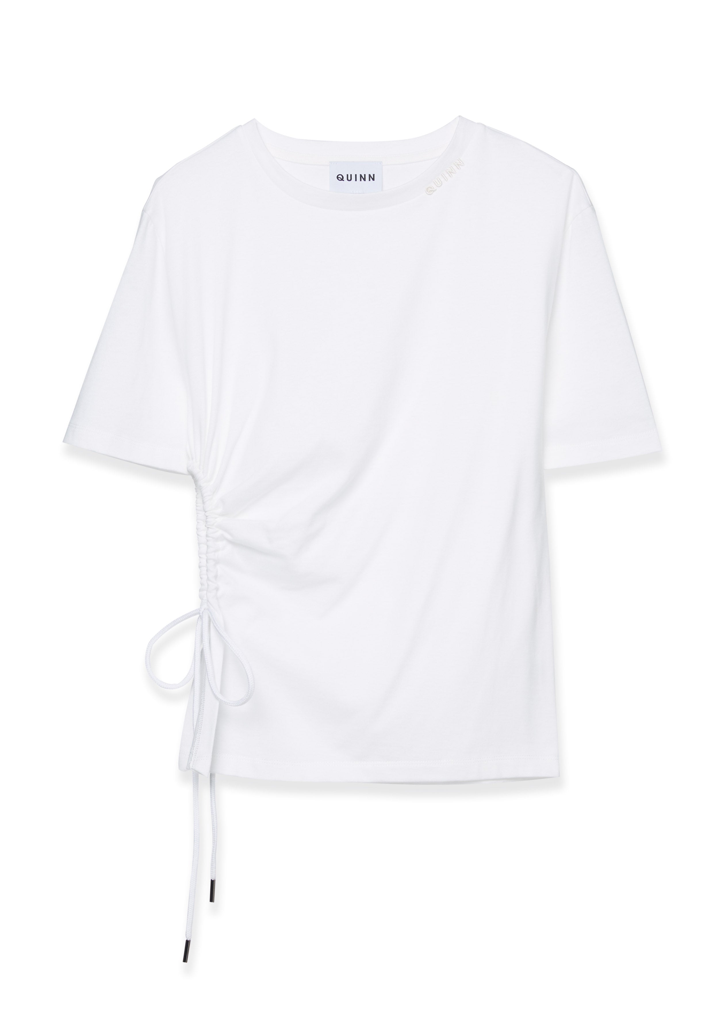 เสื้อยืดแขนสั้นแต่งคัตเอาท์และสายเชือกรูด