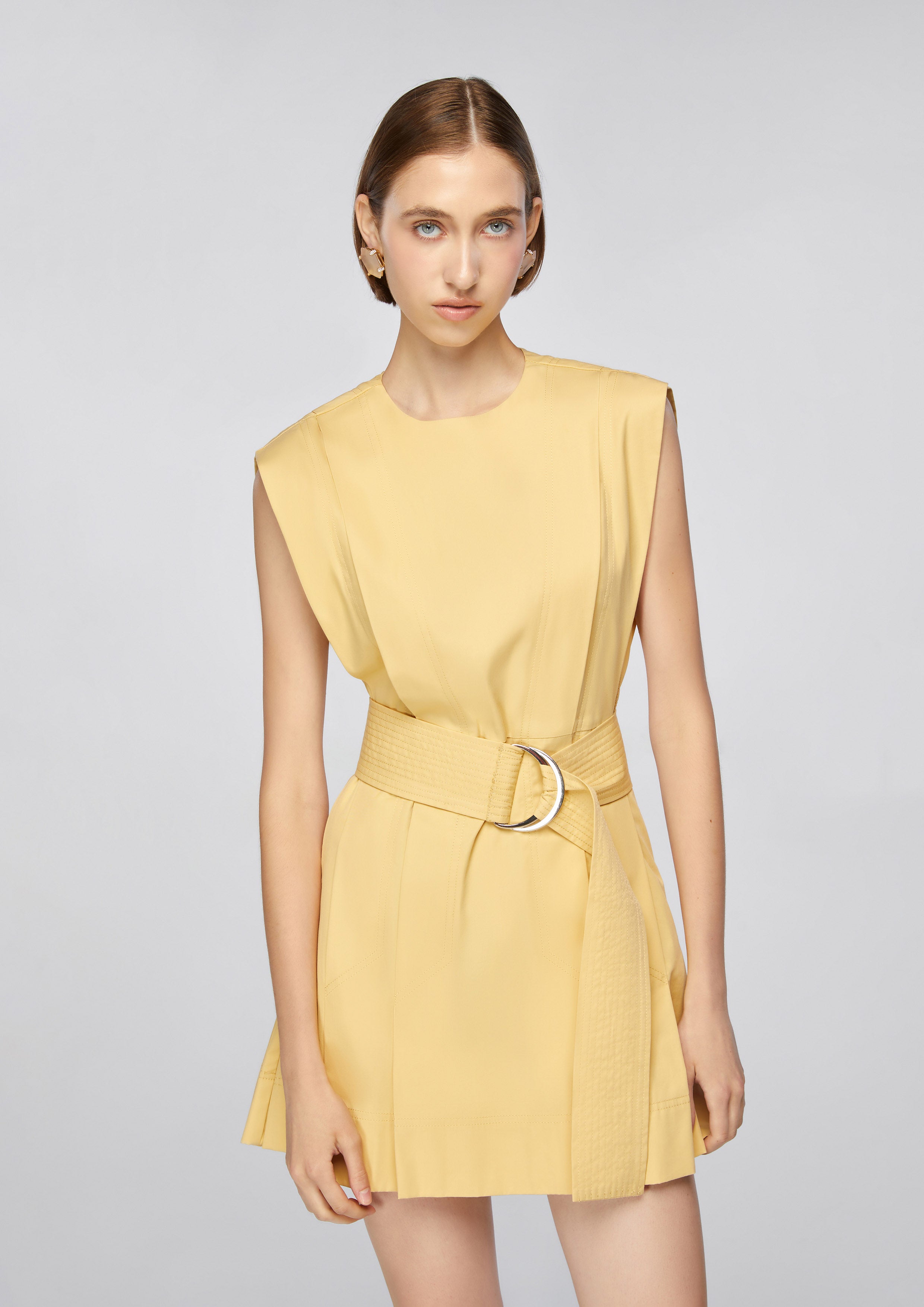 Pleated Mini Dress With Waist Belt