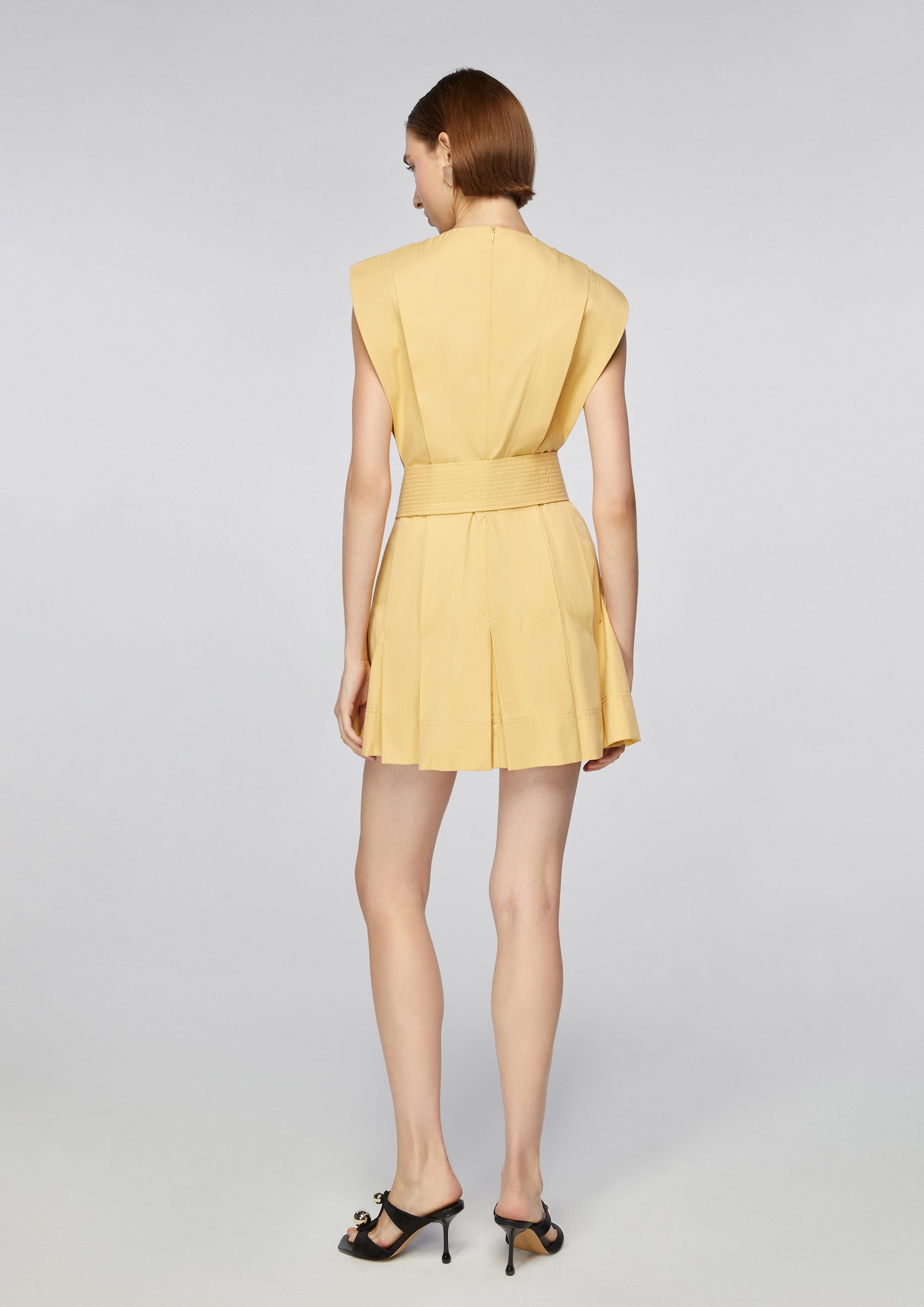 Pleated Mini Dress With Waist Belt
