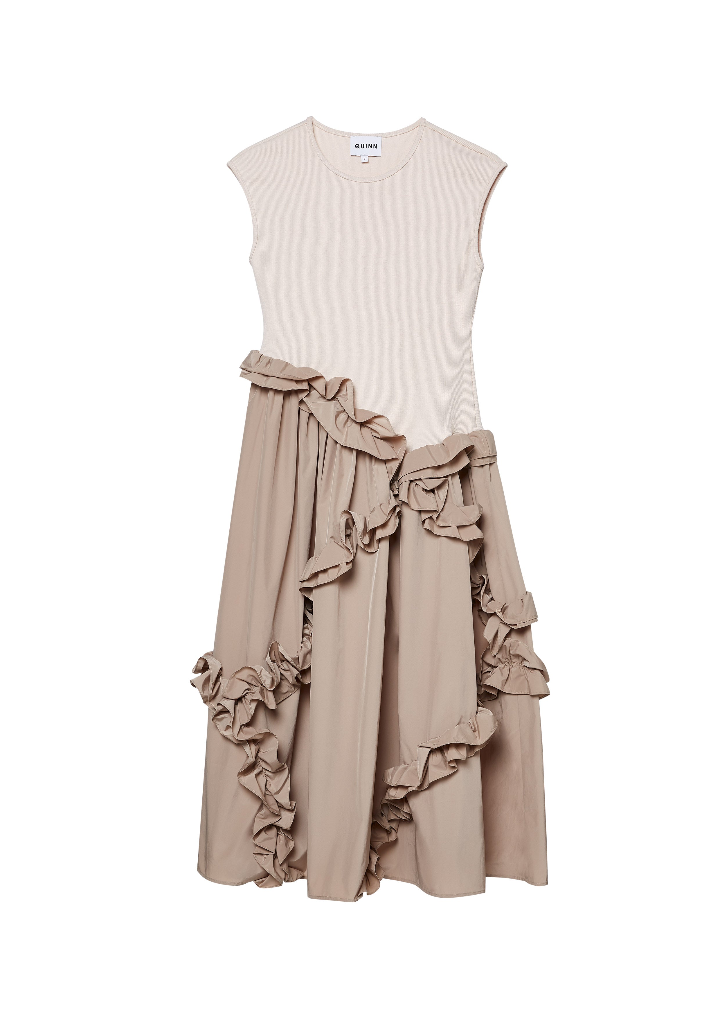 เดรสแขนกุดกระโปรงแต่งผ้าระบาย